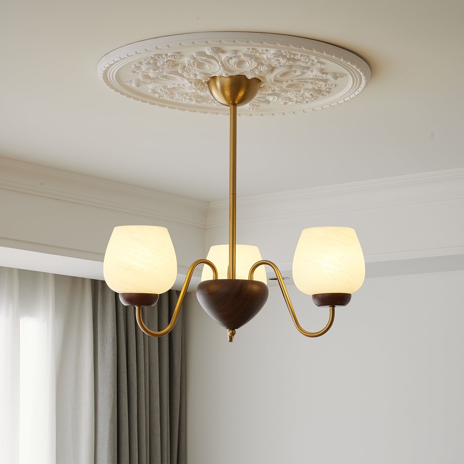 Sytheiel Premium Elegance Wood Glass Chandelier