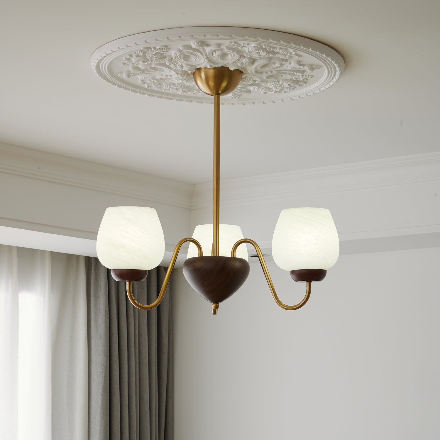 Sytheiel Premium Elegance Wood Glass Chandelier