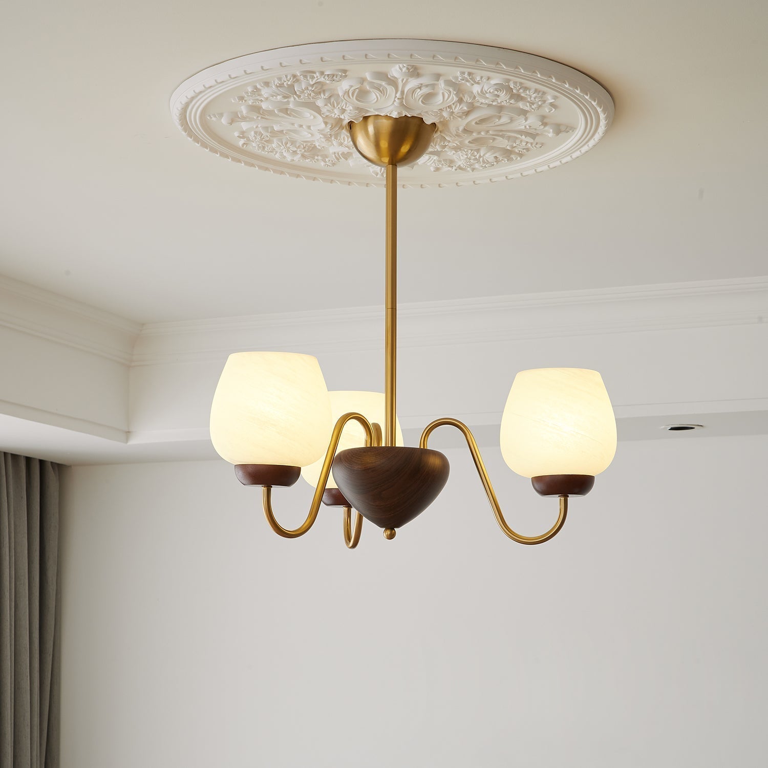 Sytheiel Premium Elegance Wood Glass Chandelier