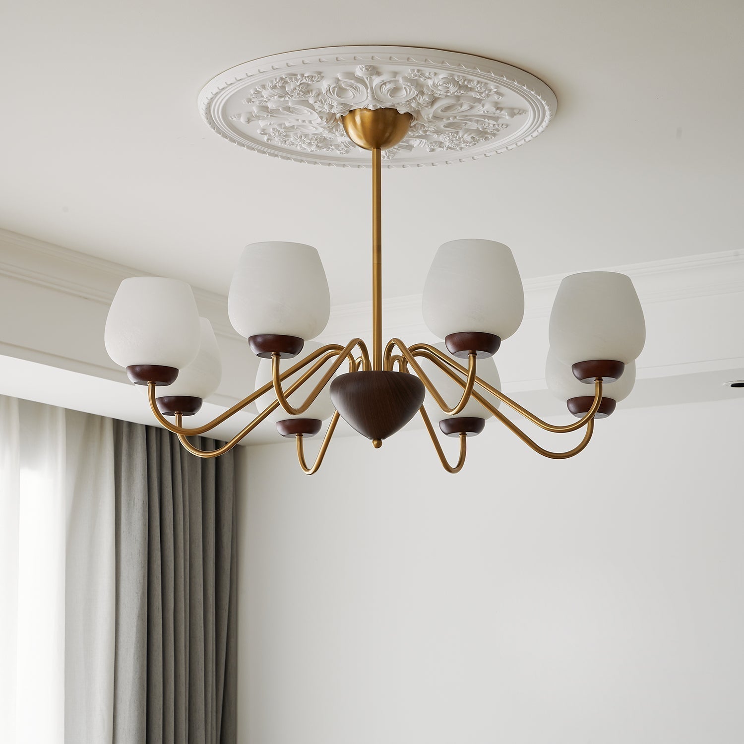 Sytheiel Premium Elegance Wood Glass Chandelier
