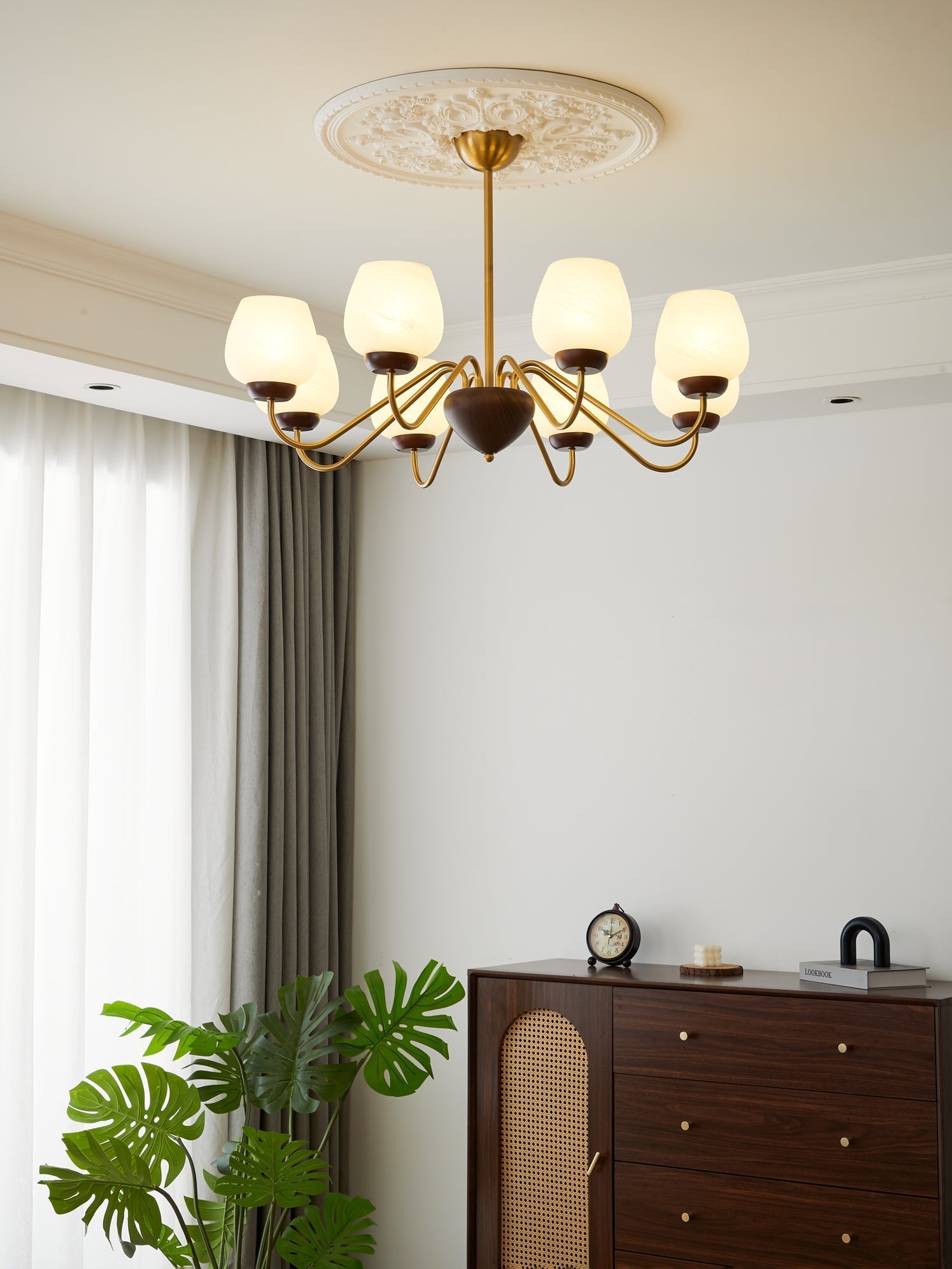 Sytheiel Premium Elegance Wood Glass Chandelier