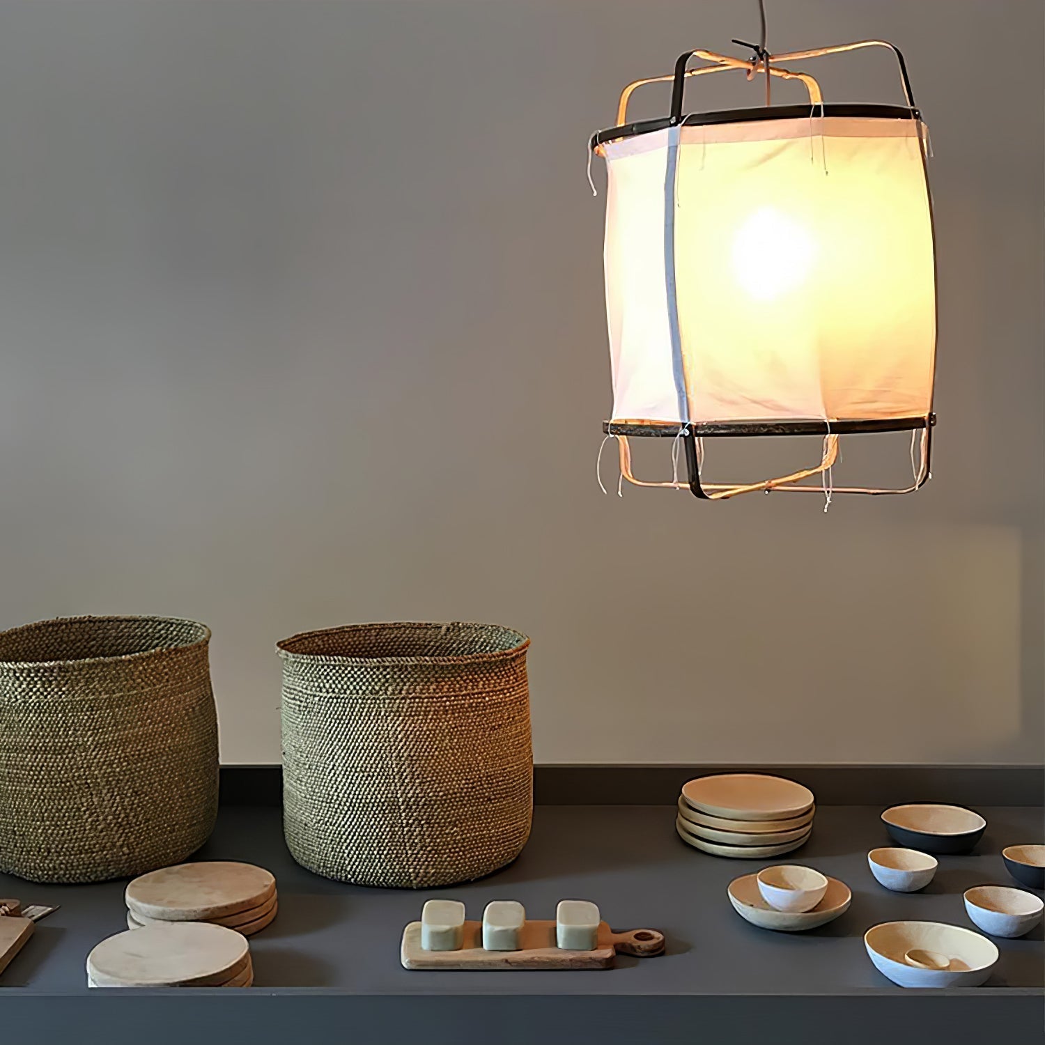 Arioelia Pendant Lamp Bamboo Shade for Living Room