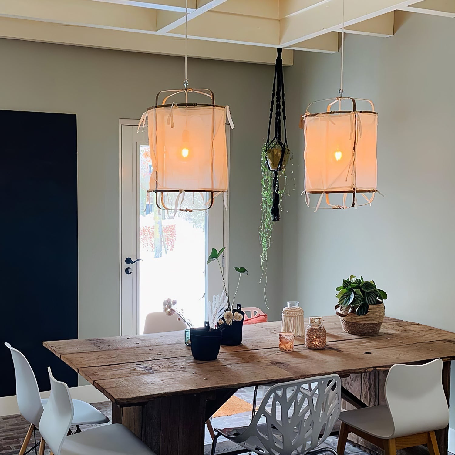 Arioelia Pendant Lamp Bamboo Shade for Living Room