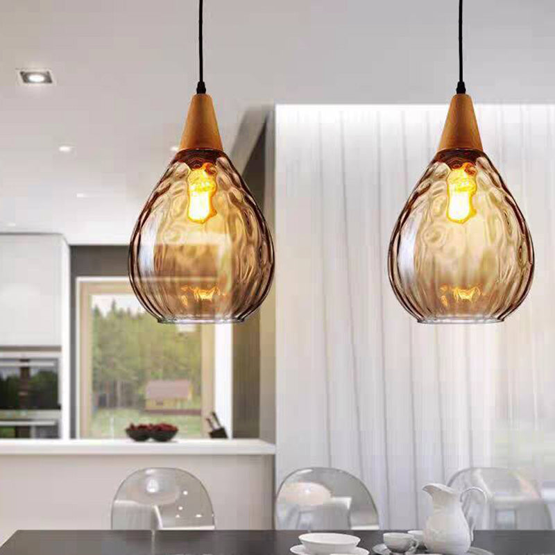 Avi Vintage Teardrop Pendant Light, Glass/Wood