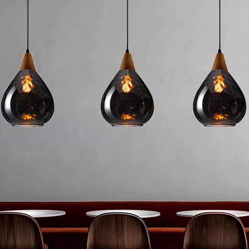 Avi Vintage Teardrop Pendant Light, Glass/Wood