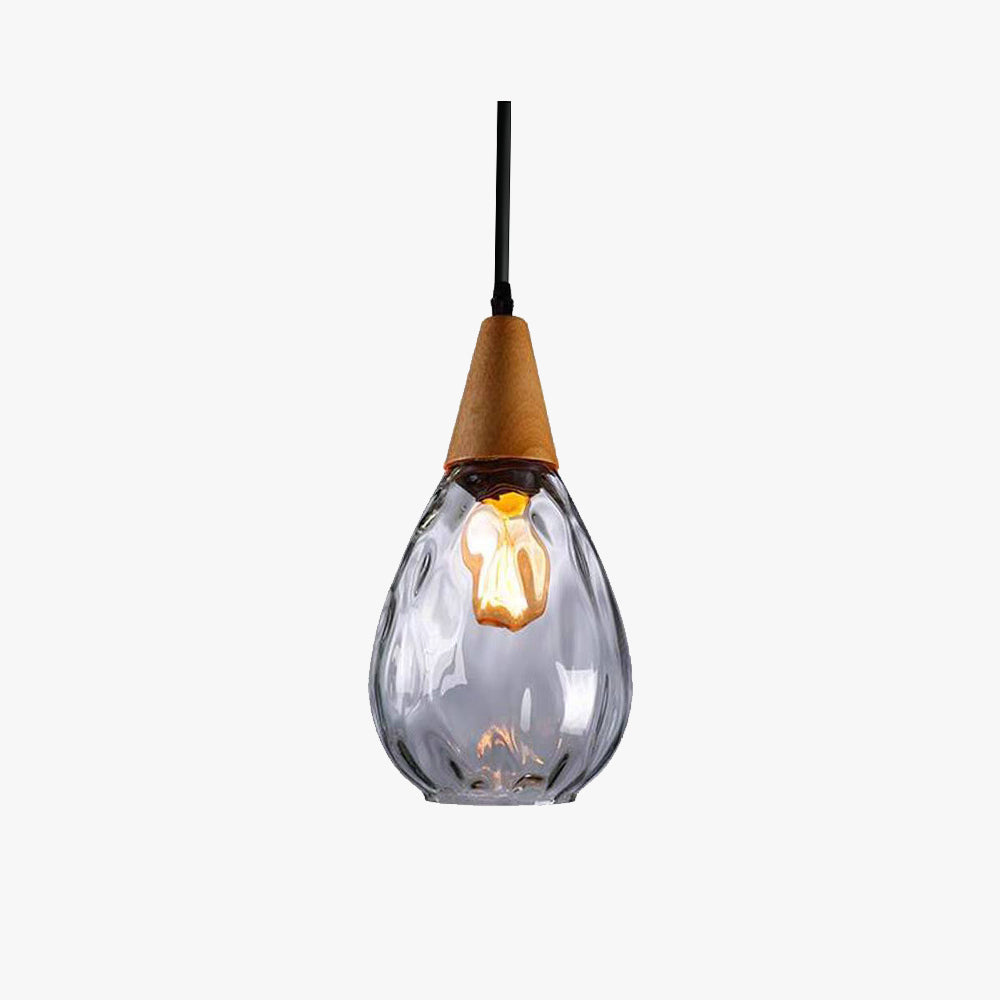 Avi Vintage Teardrop Pendant Light, Glass/Wood