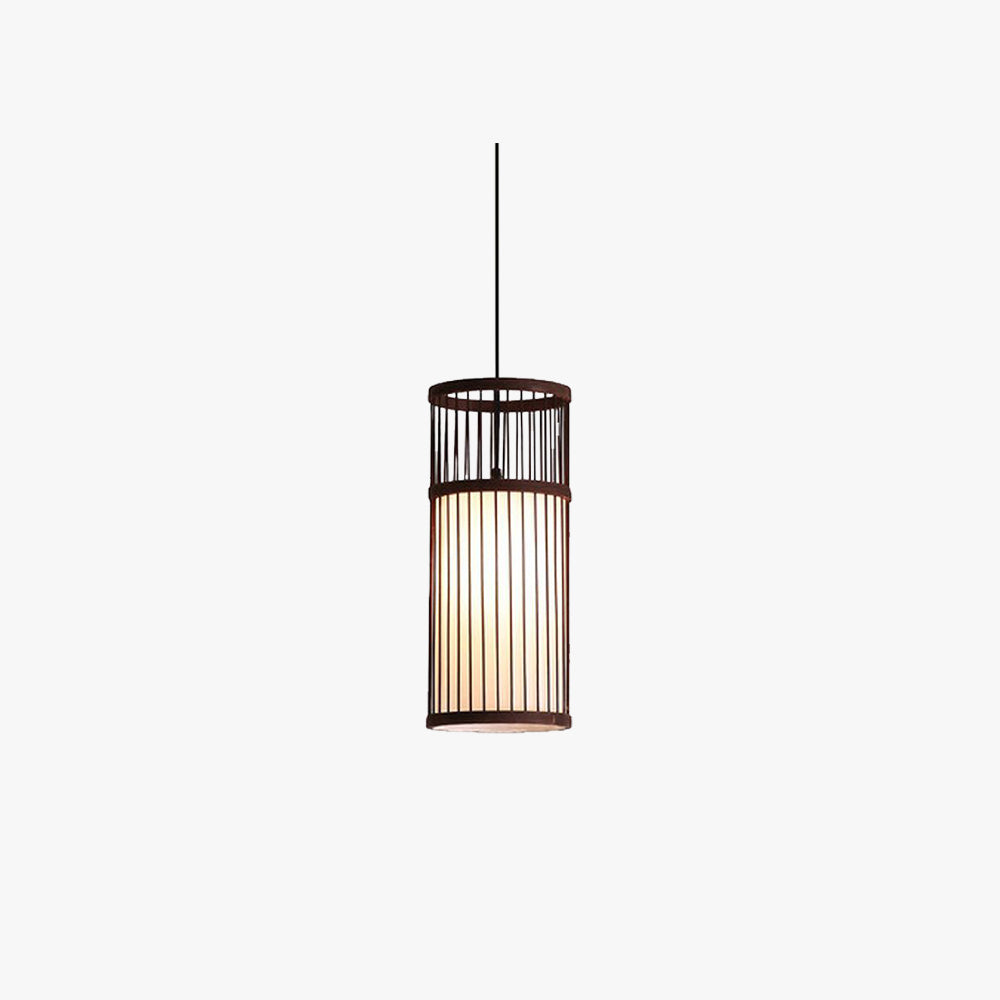 Muto Weave Cylinder Pendant Light, Coffee/Wood, /Bamboo