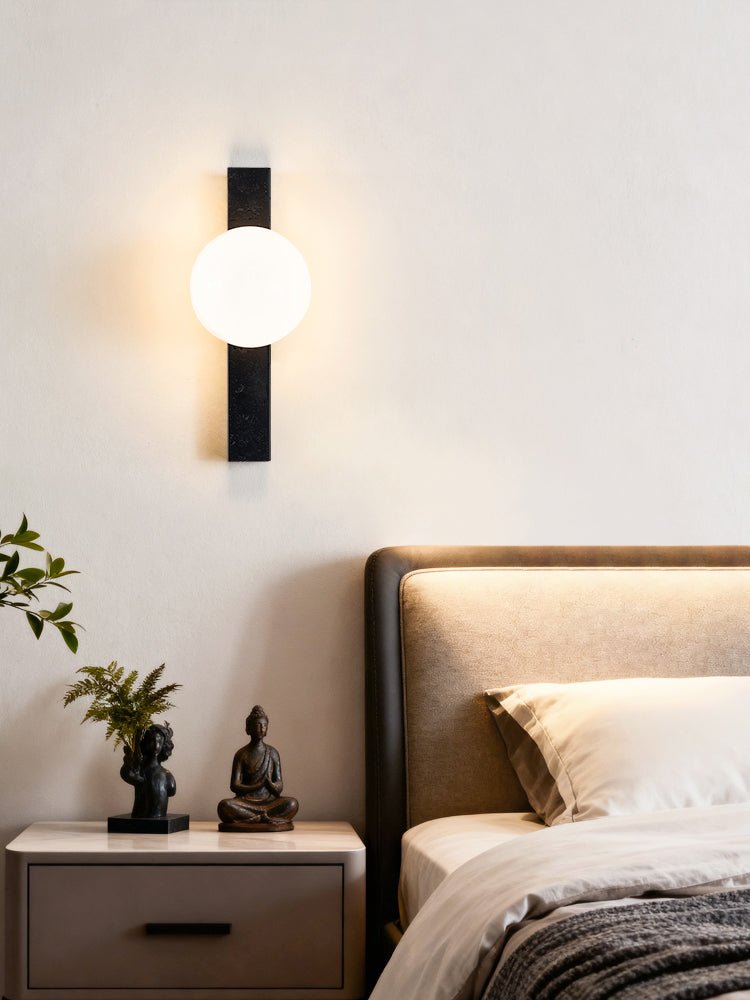 Zoshaira Globe Black Travertine Wall Sconce