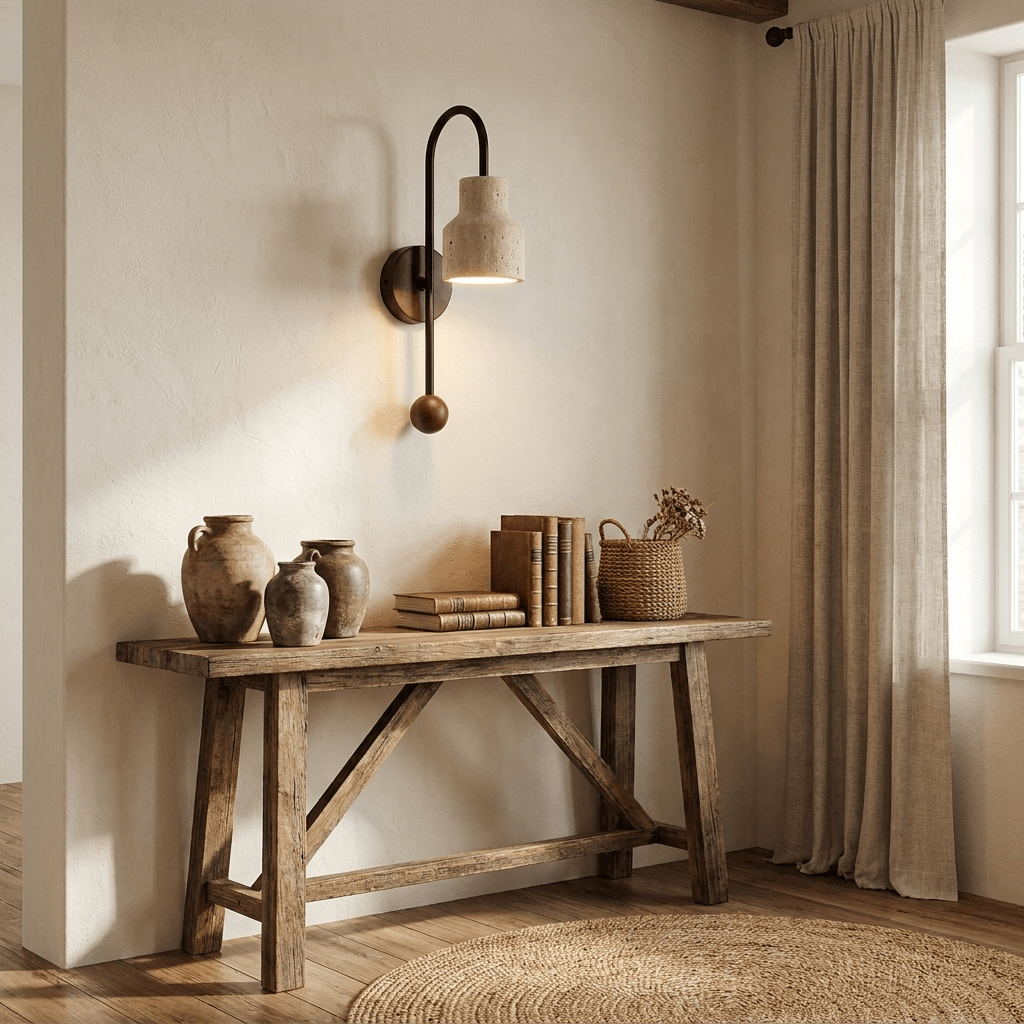 Bell Travertine Arc Wall Sconce Walnut Wood