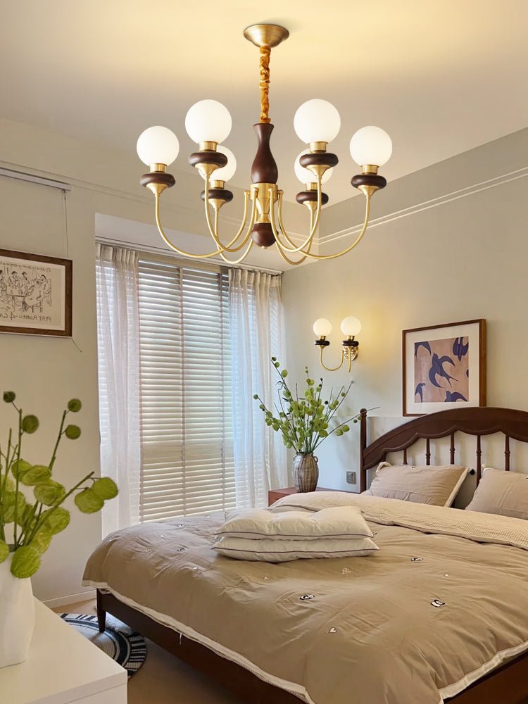 Cotheor Vintage Traditional Arc Wood Glass Chandelier