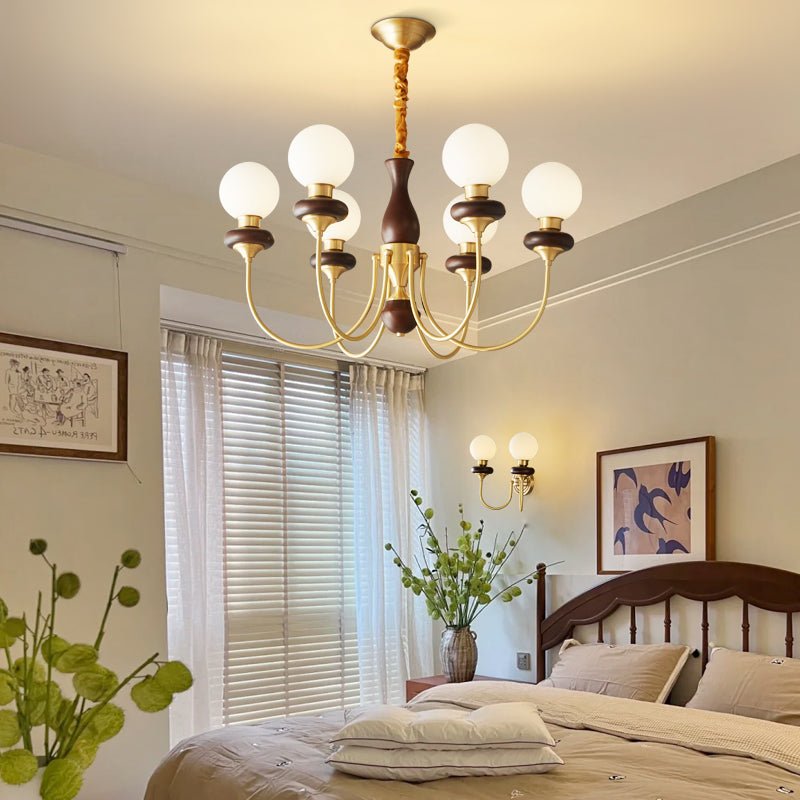 Cotheor Vintage Traditional Arc Wood Glass Chandelier
