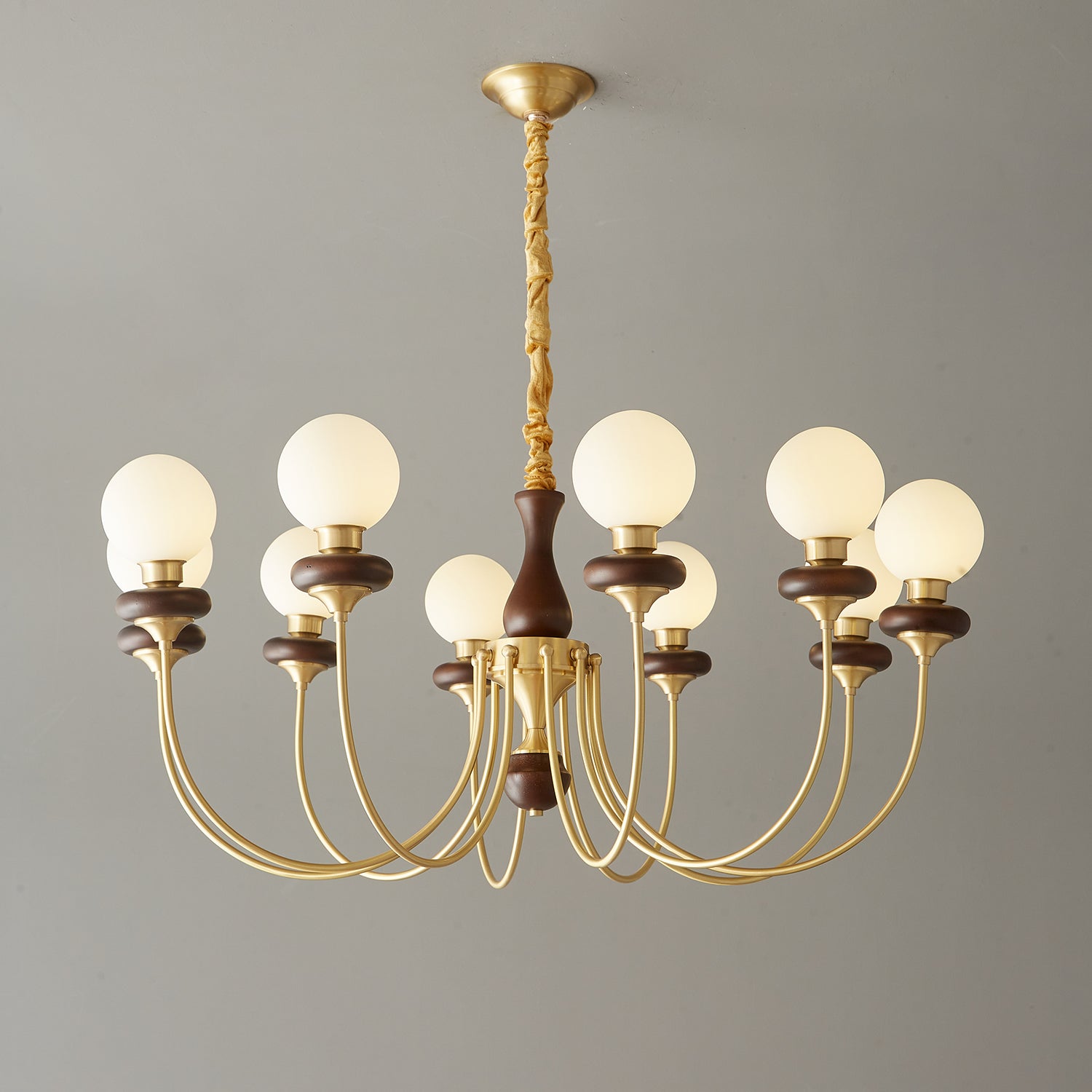 Cotheor Vintage Traditional Arc Wood Glass Chandelier
