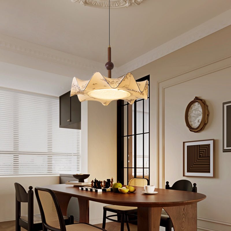 Zoshaos Traditional Elegance Vintage Fabric Wood Pendant Light