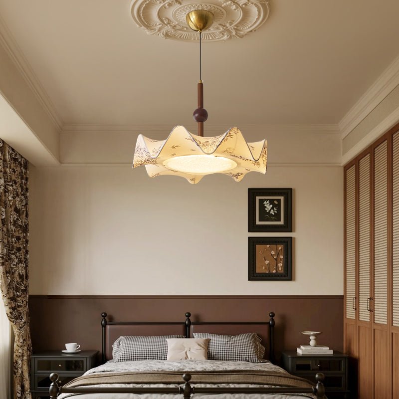 Zoshaos Traditional Elegance Vintage Fabric Wood Pendant Light