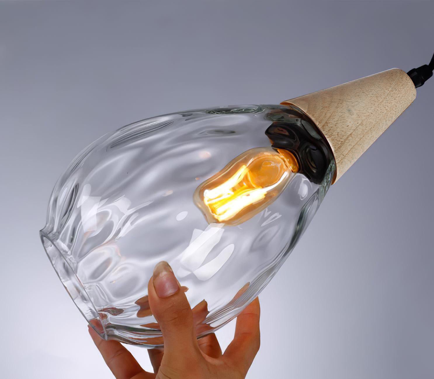 Rinisena Pendant Lamp Clear Glass Wood Nordic Modern