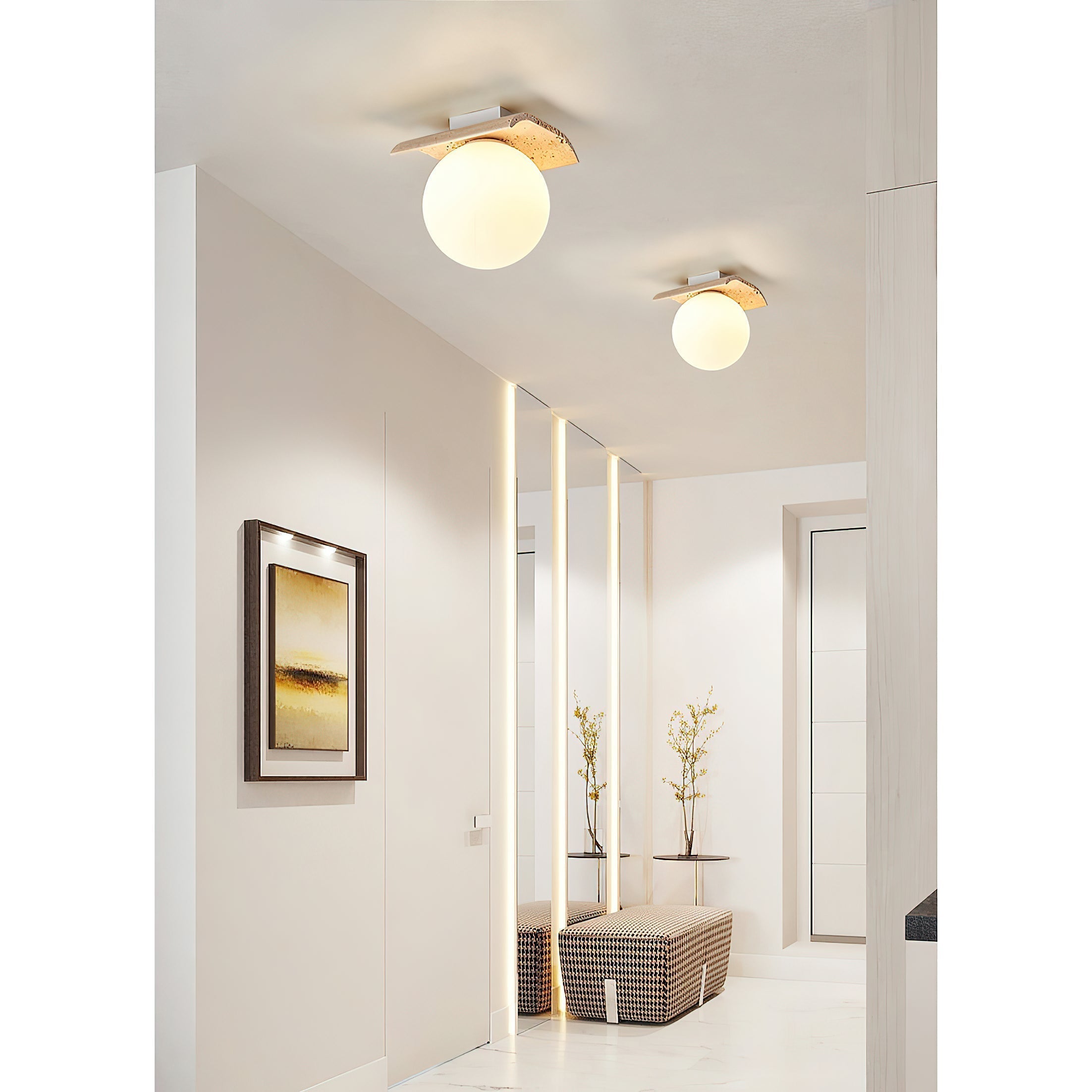 Serenaya Globe Travertine Glass Ceiling Lamp