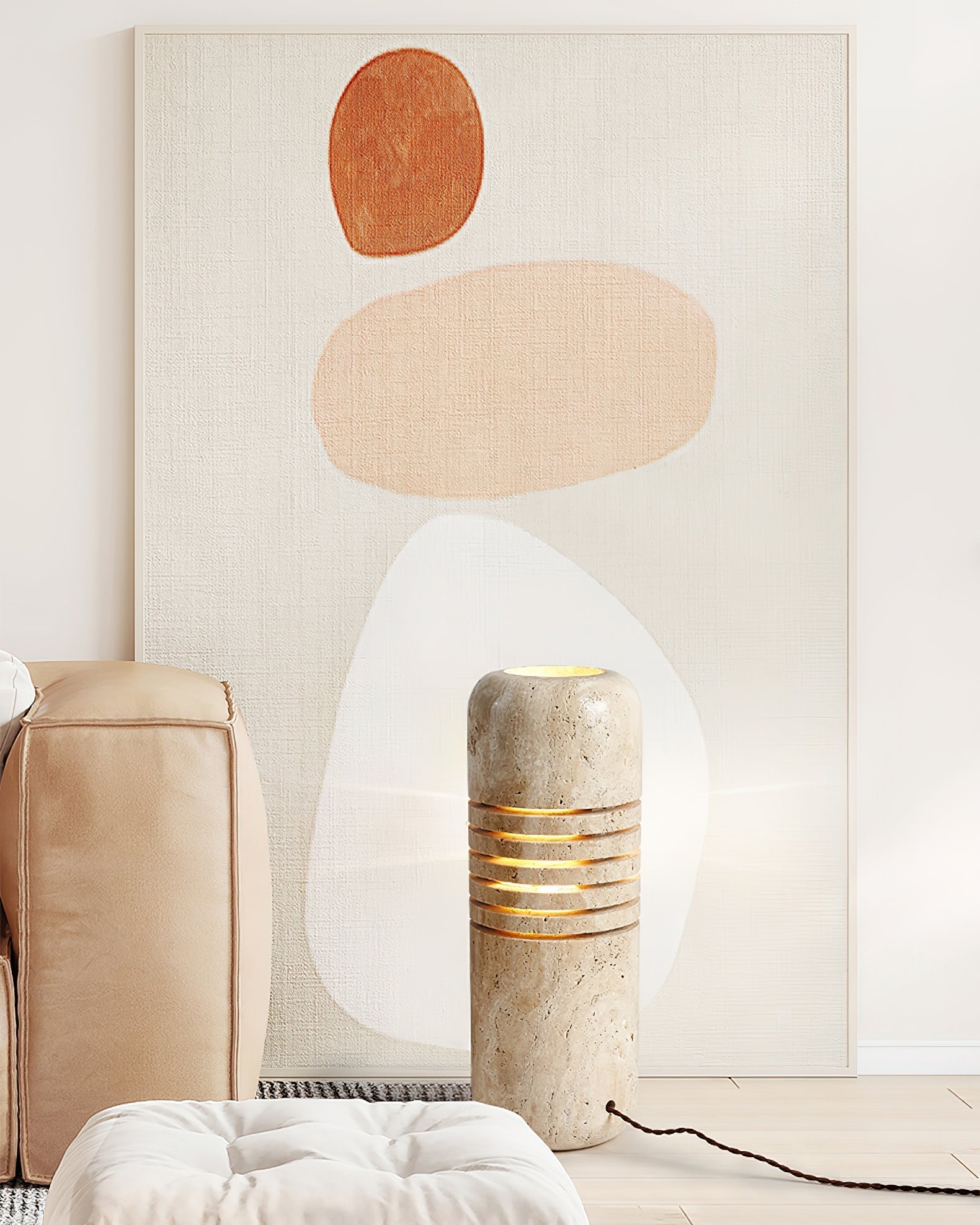 Aursolila Cylindrical Travertine Table Lamp