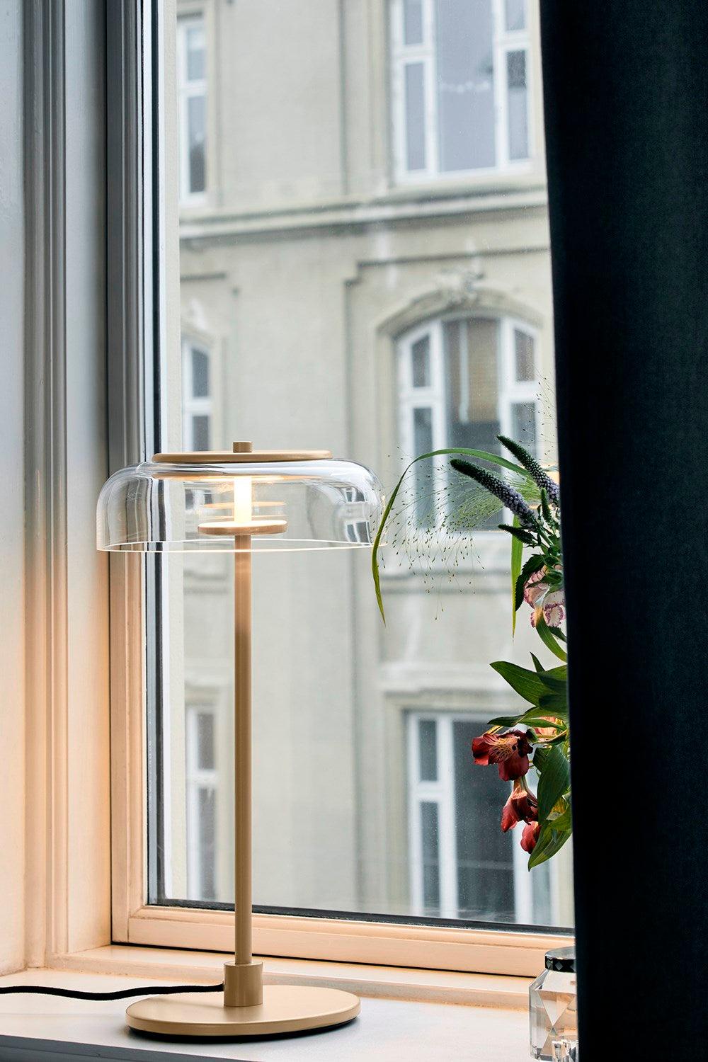 Rinelette Table Lamp Clear Glass Shade Wood Base