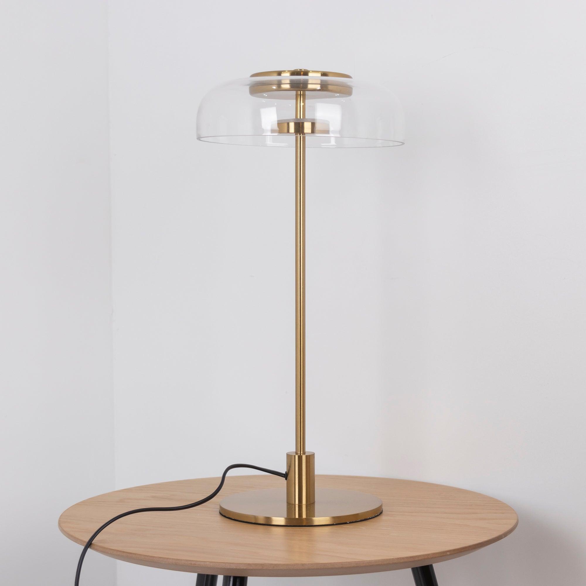 Rinelette Table Lamp Clear Glass Shade Wood Base
