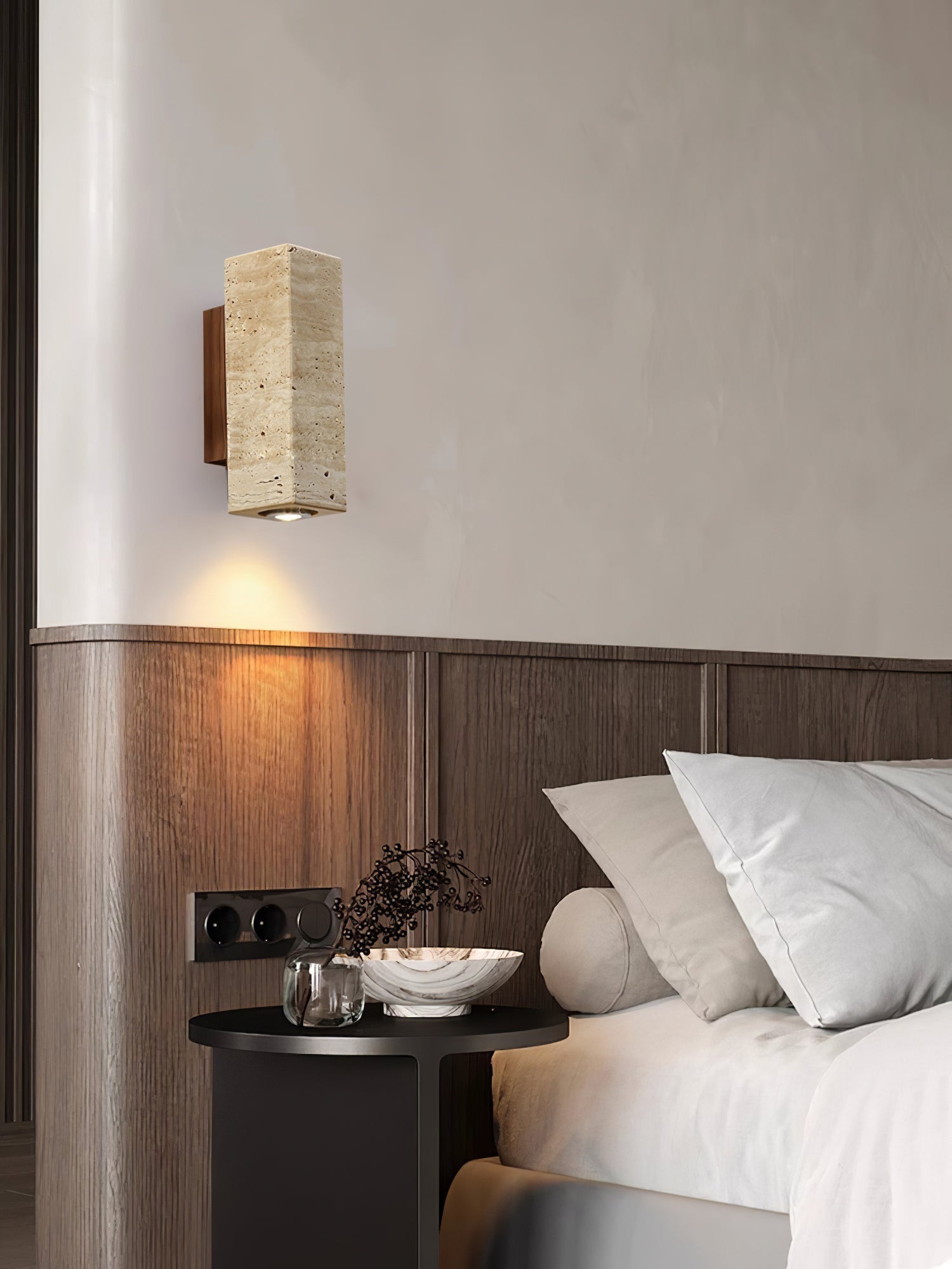 Nula Cylinder-Wood Travertine Wall Light