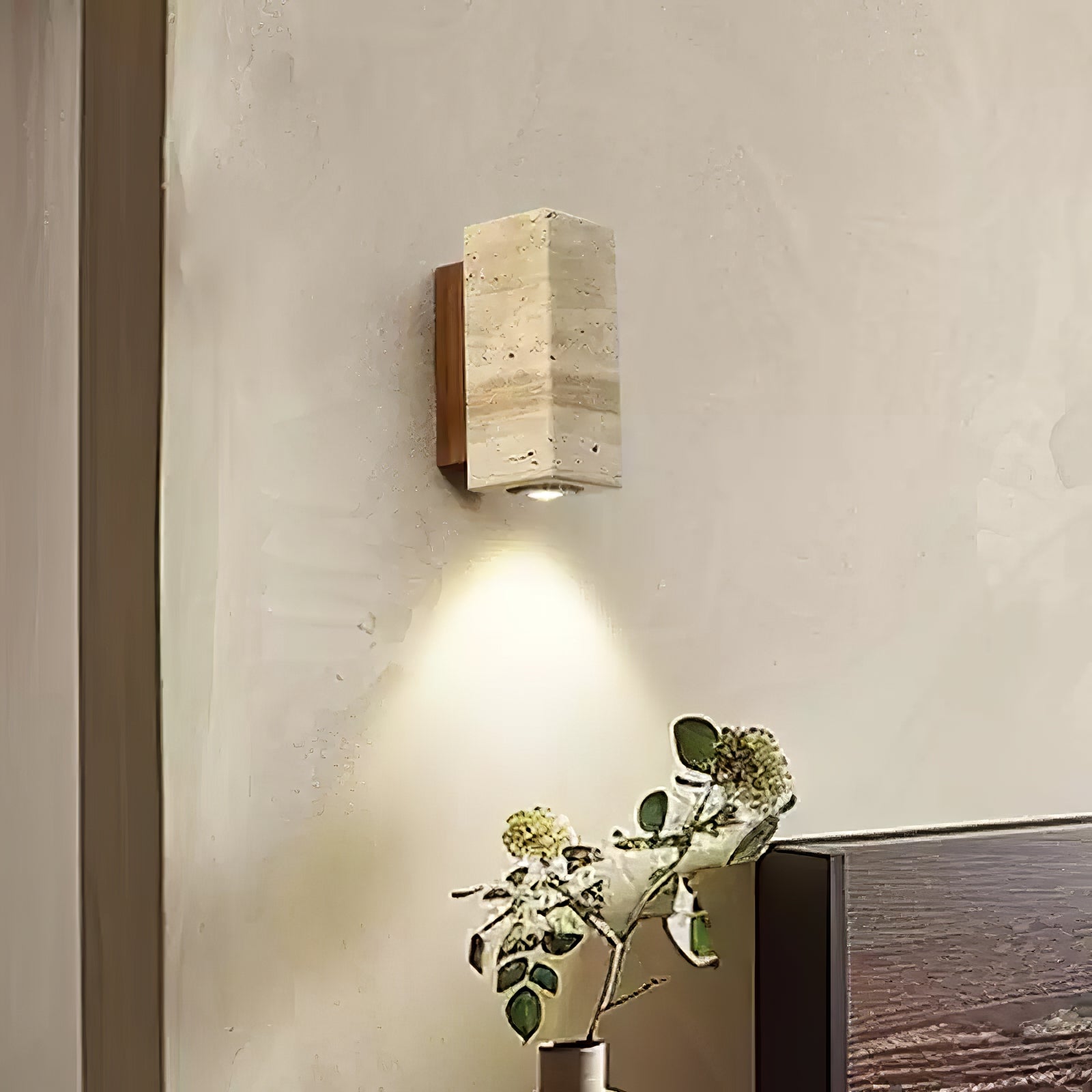 Nula Cylinder-Wood Travertine Wall Light
