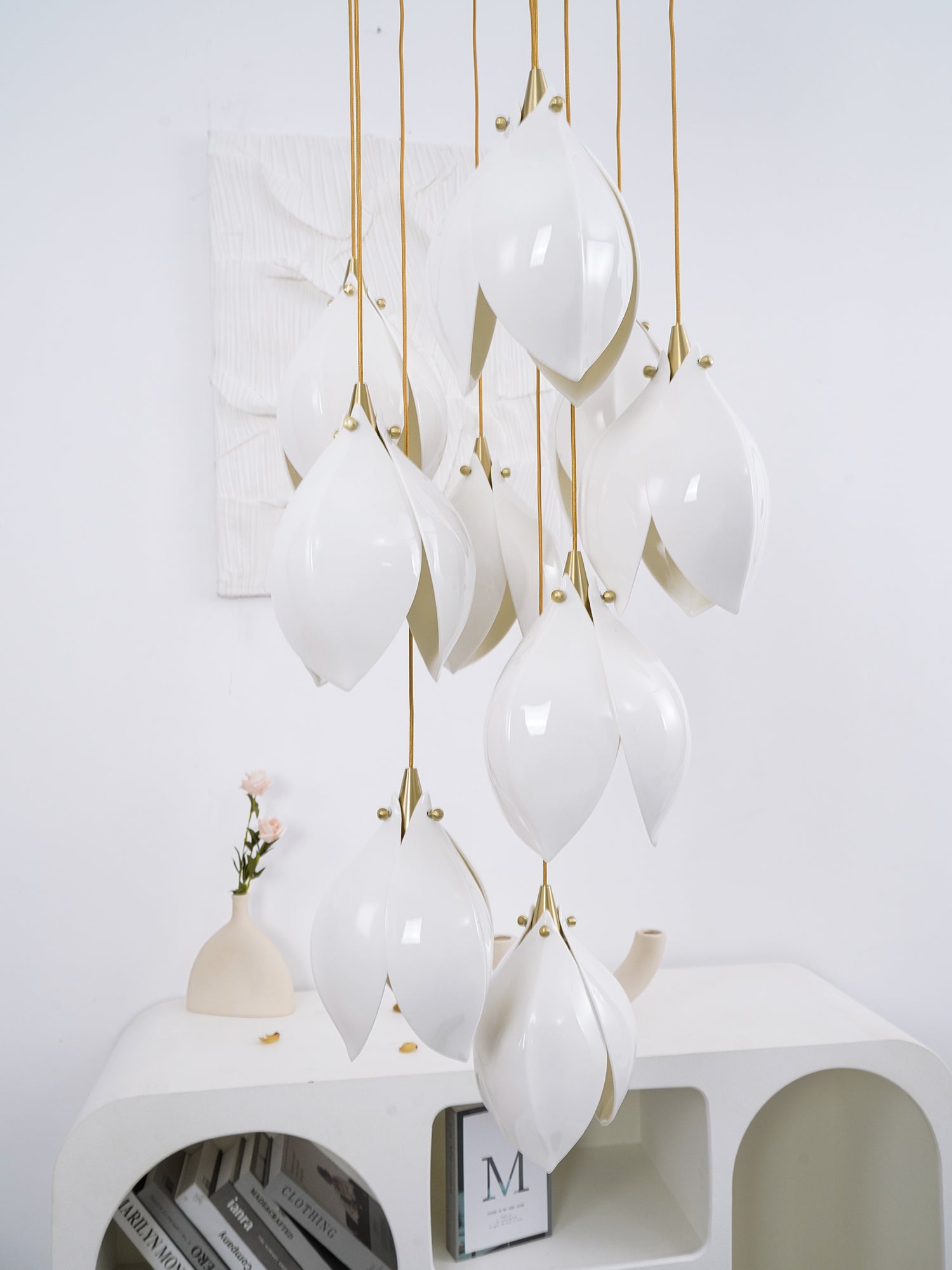 Lustra Pendant Lamp White Floral Ceramic - Neutral Decor