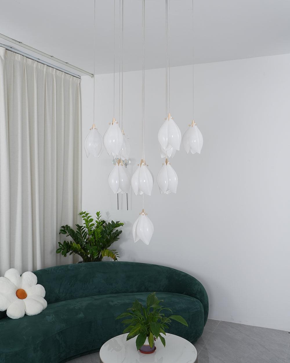 Lustra Pendant Lamp White Floral Ceramic - Neutral Decor