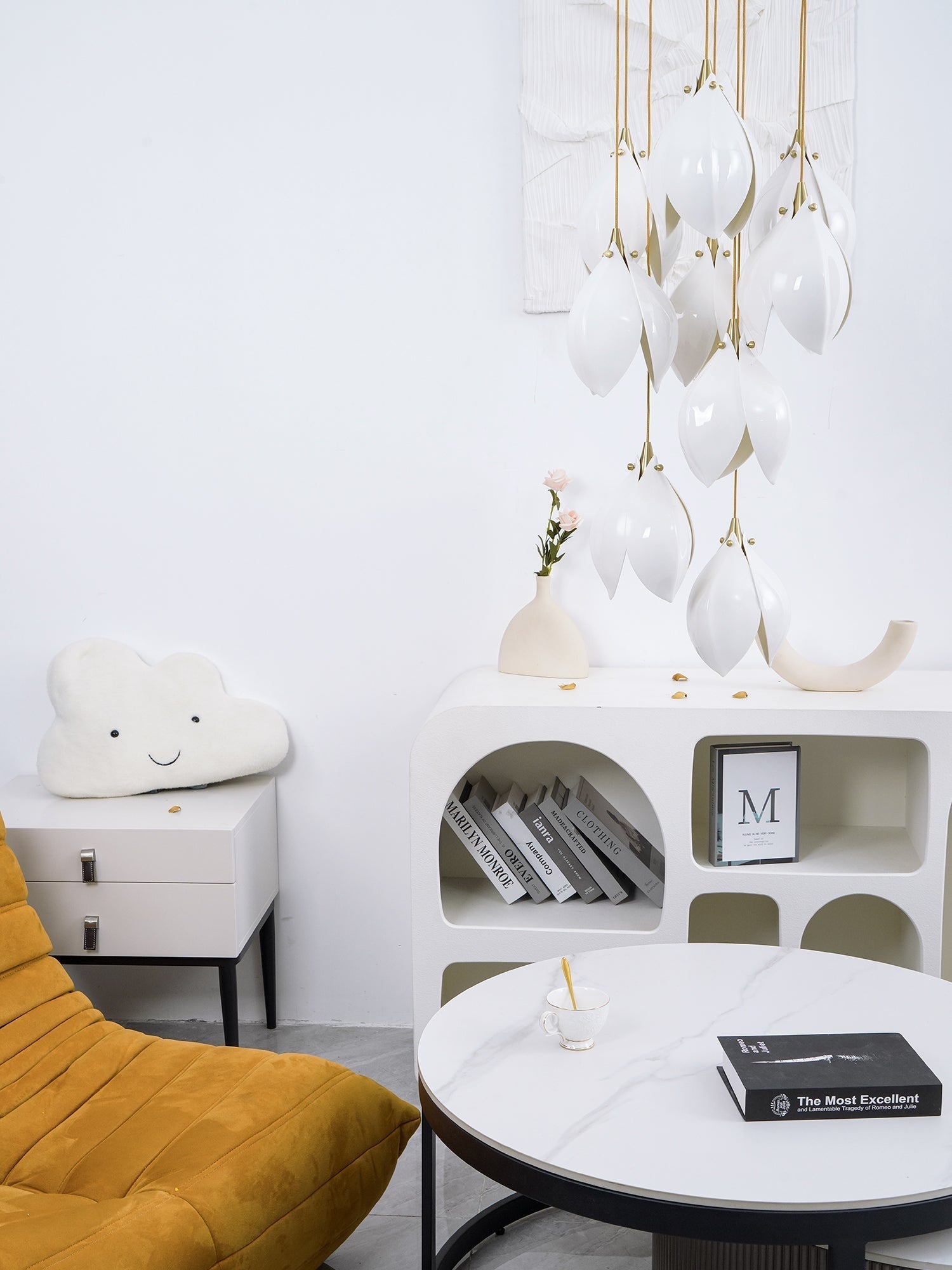 Lustra Pendant Lamp White Floral Ceramic