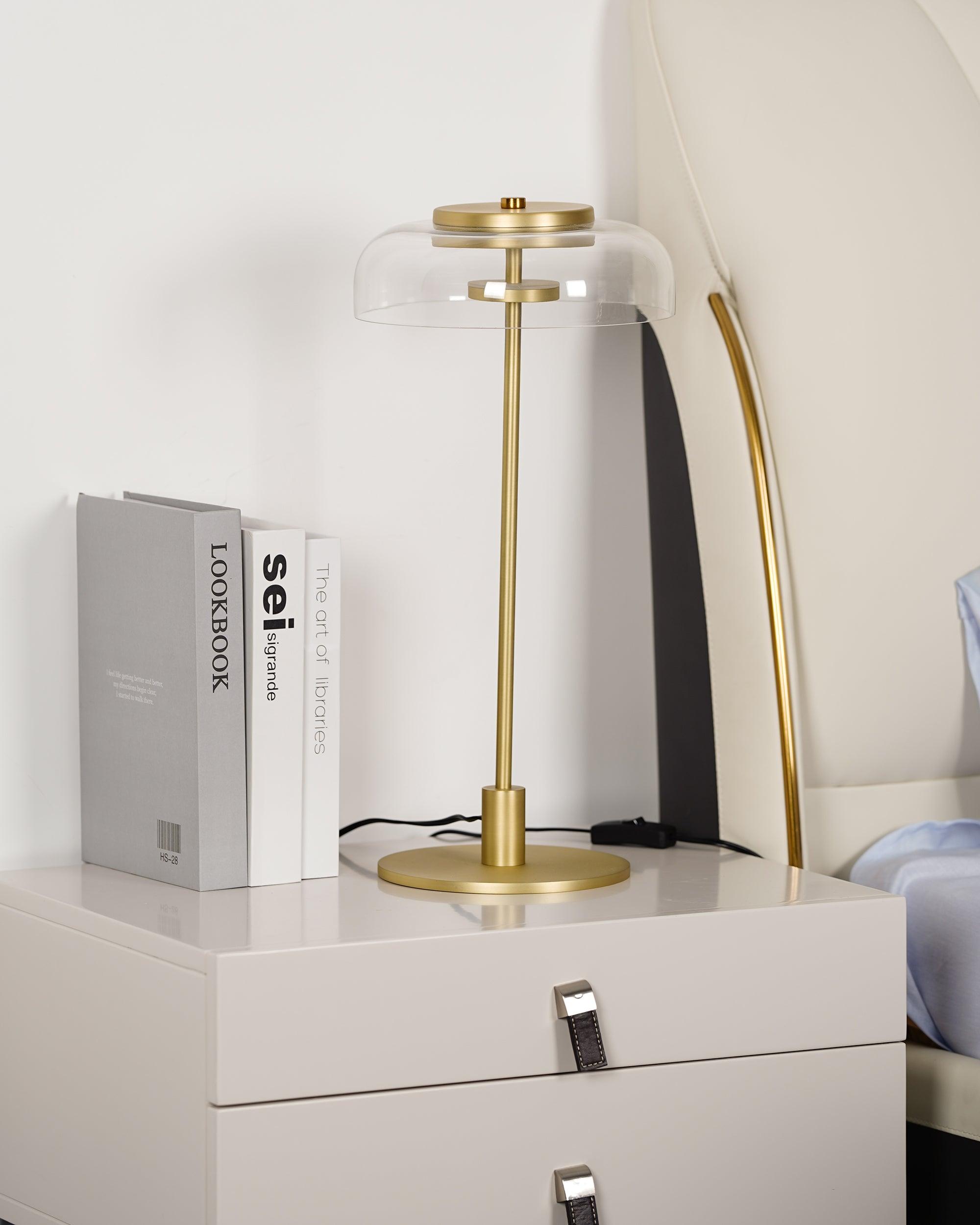 Rinelette Table Lamp Clear Glass Shade Wood Base
