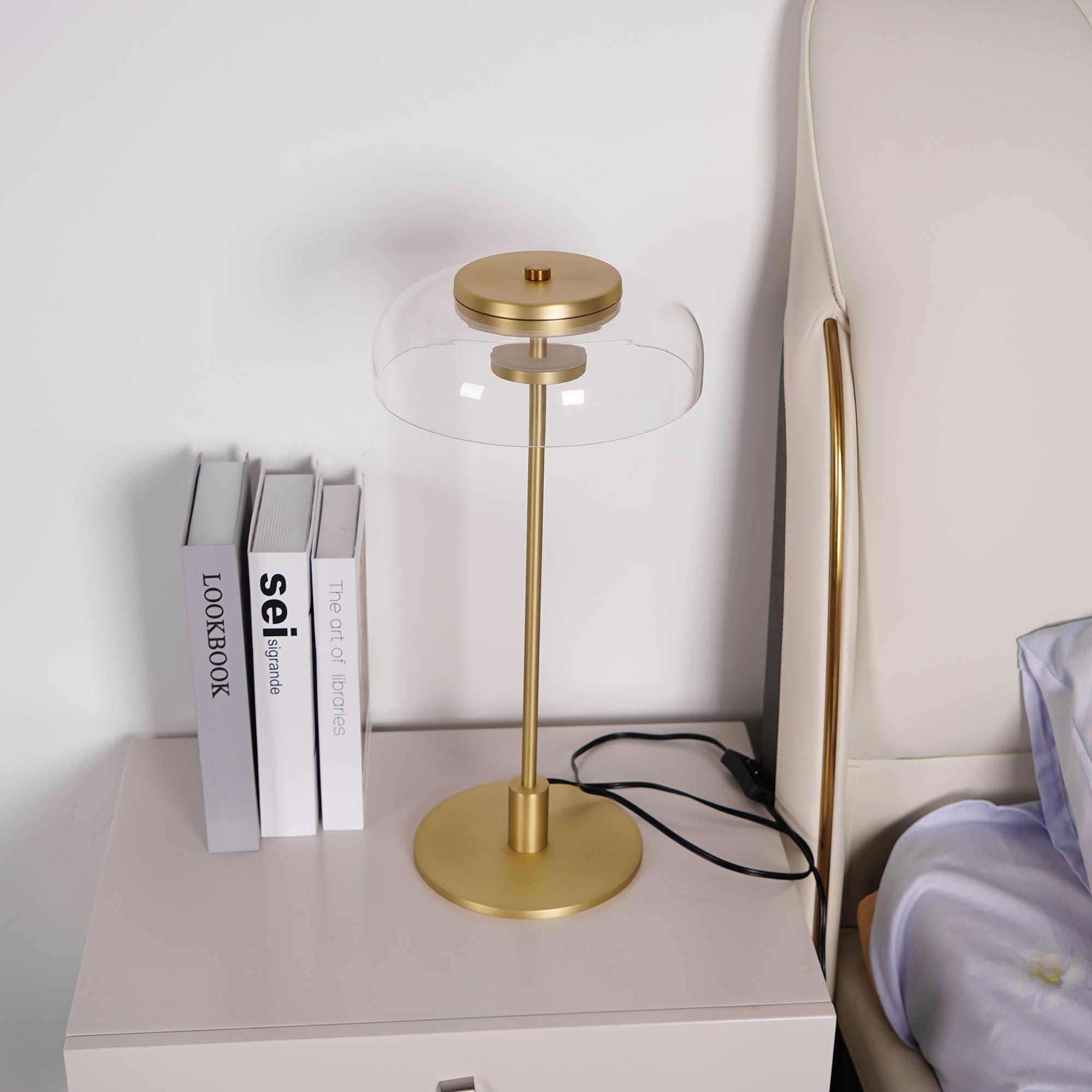 Rinelette Table Lamp Clear Glass Shade Wood Base