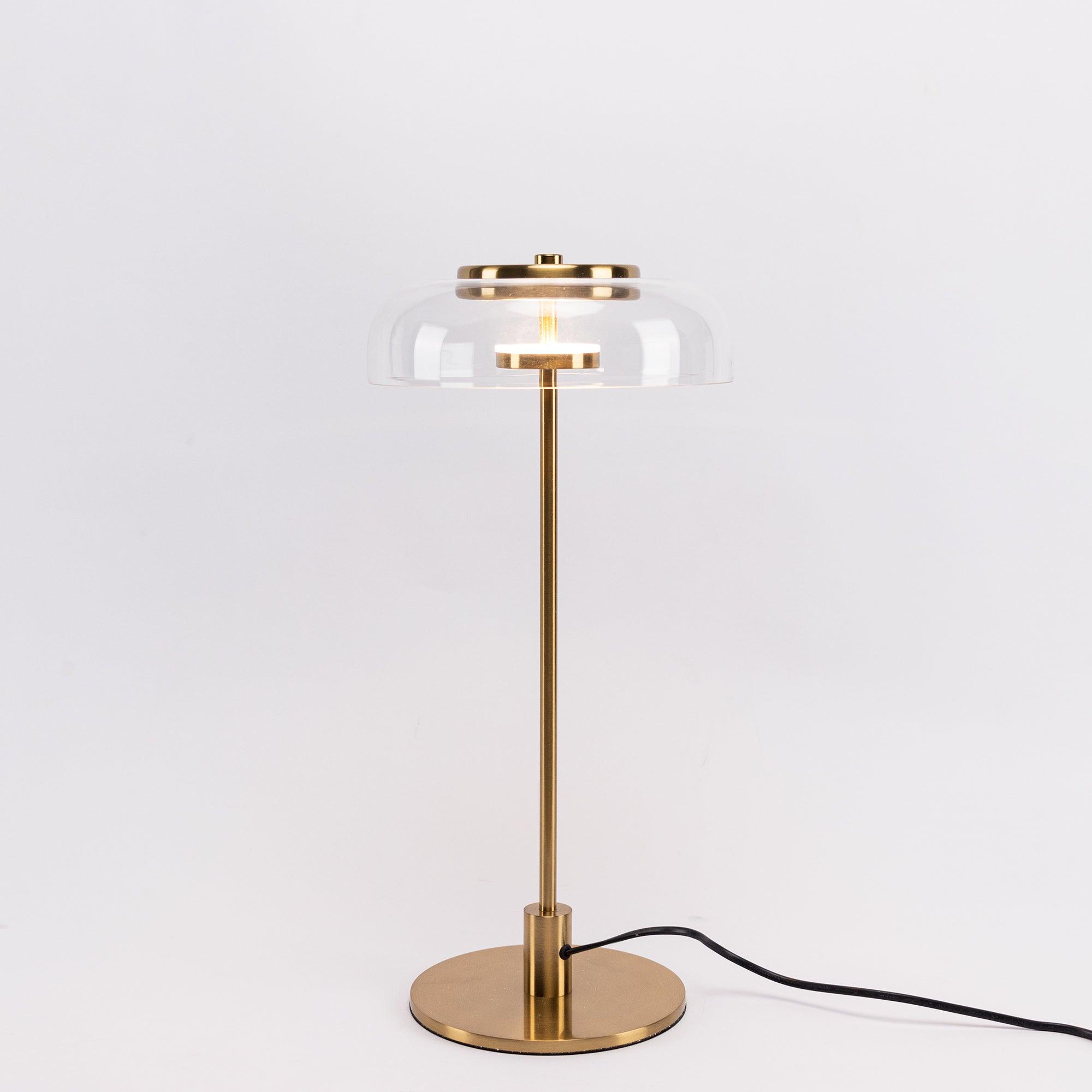 Rinelette Table Lamp Clear Glass Shade Wood Base