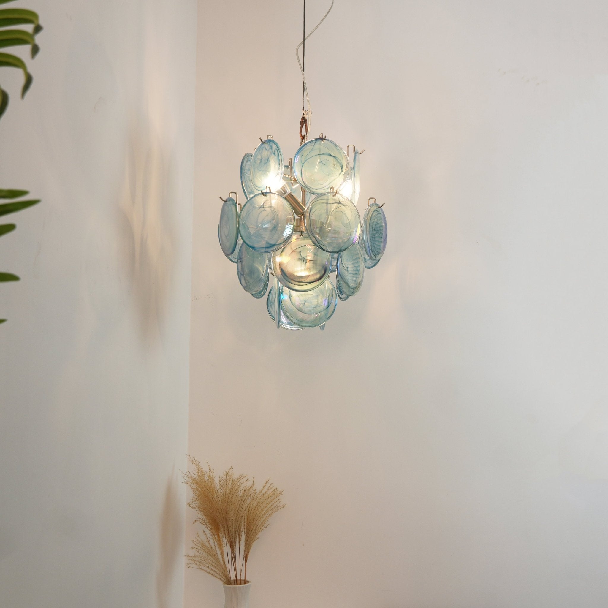Liororine Chandelier Blue Murano Glass Disc Vintage