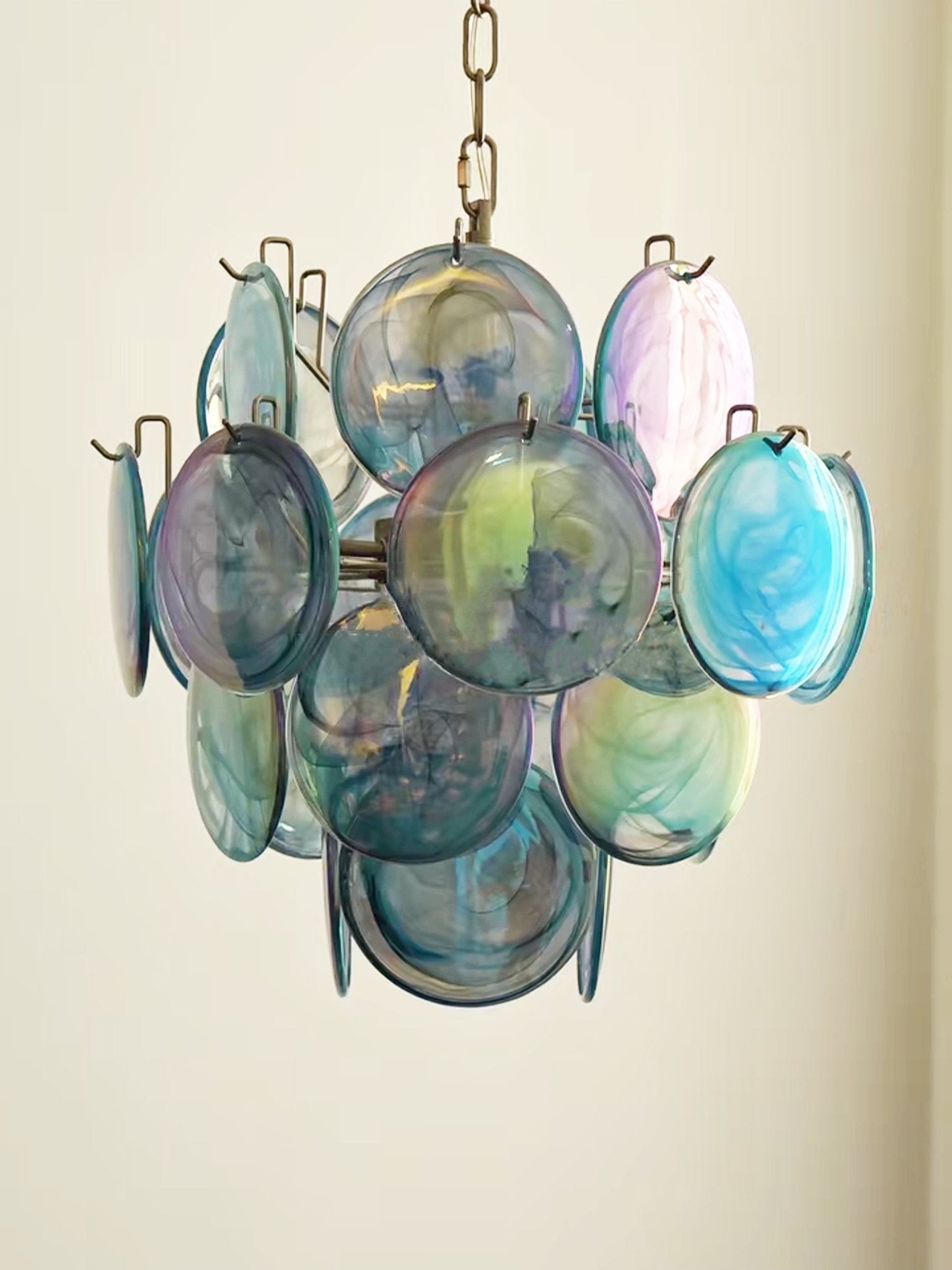 Liororine Chandelier Blue Murano Glass Disc Vintage