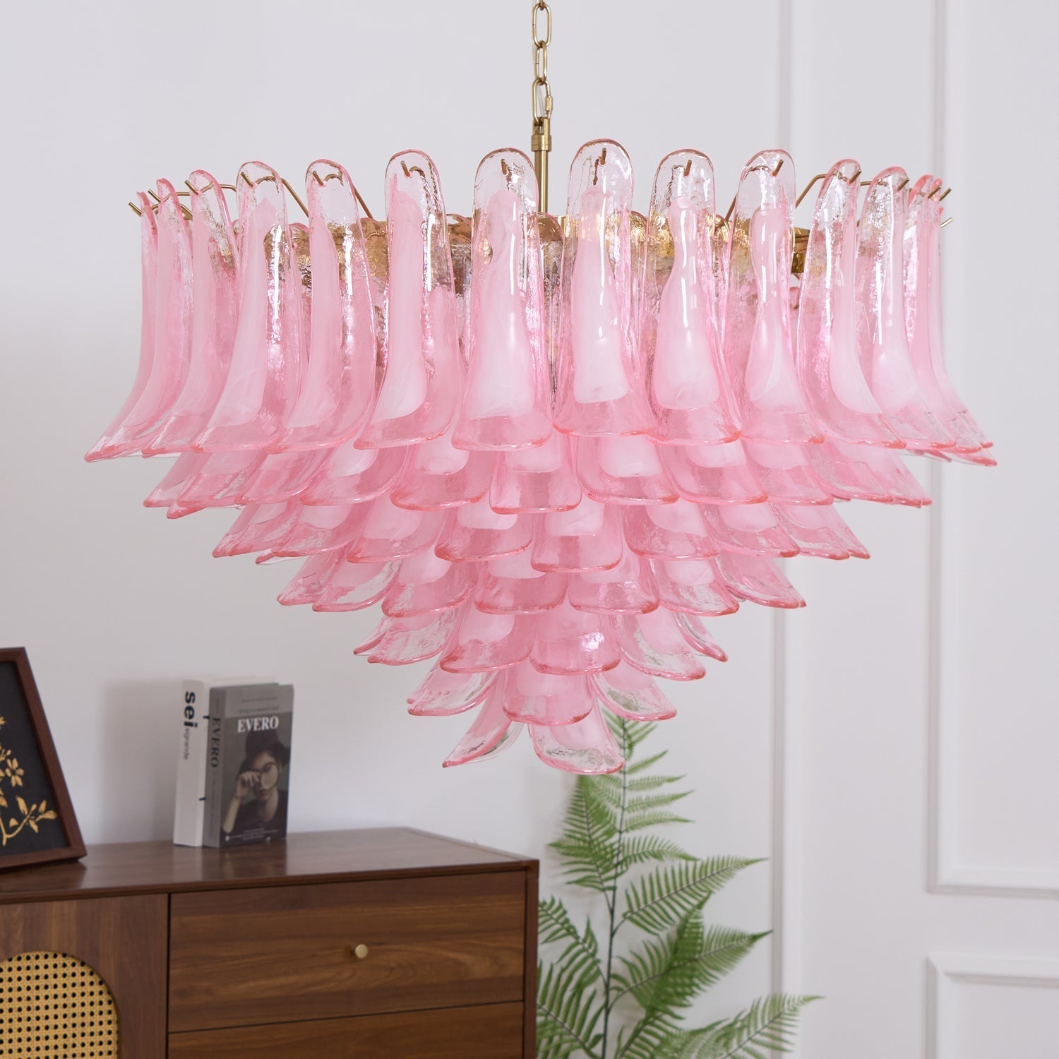 Celaella Chandelier Blush Pink Murano Glass Petals Elegant