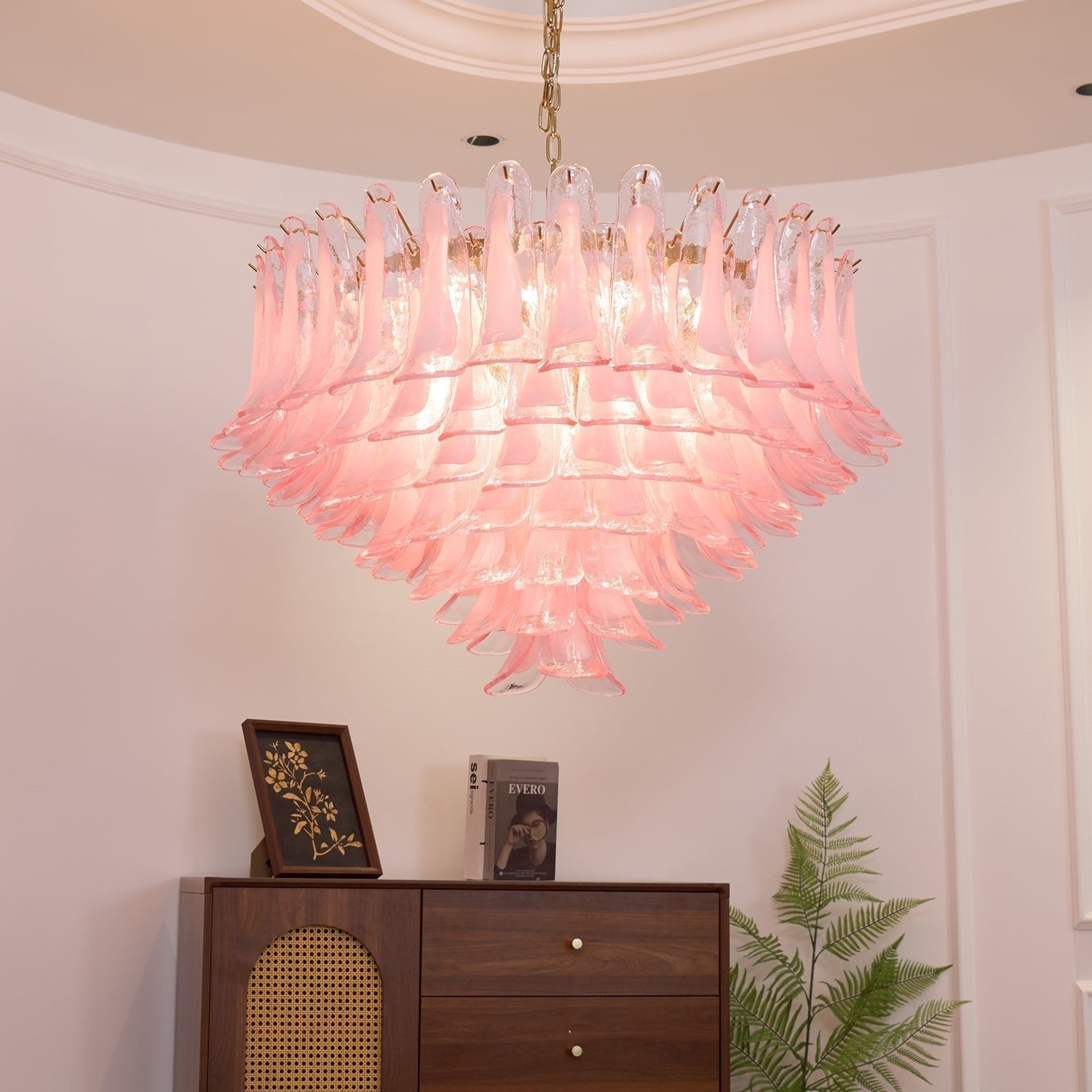 Celaella Chandelier Blush Pink Murano Glass Petals Elegant
