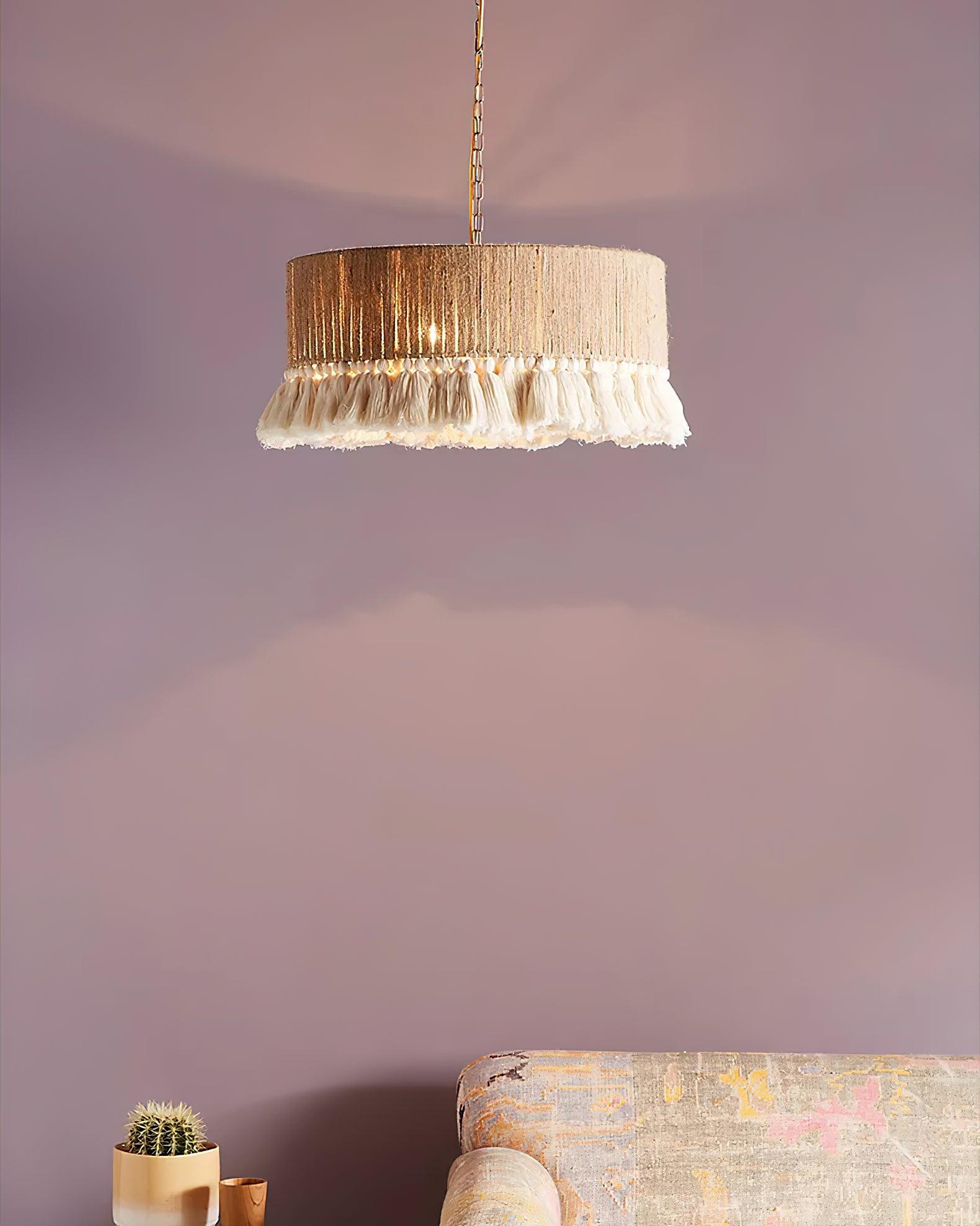 Lustra Pendant Lamp Cotton Tassels for Living Room - Neutral Decor