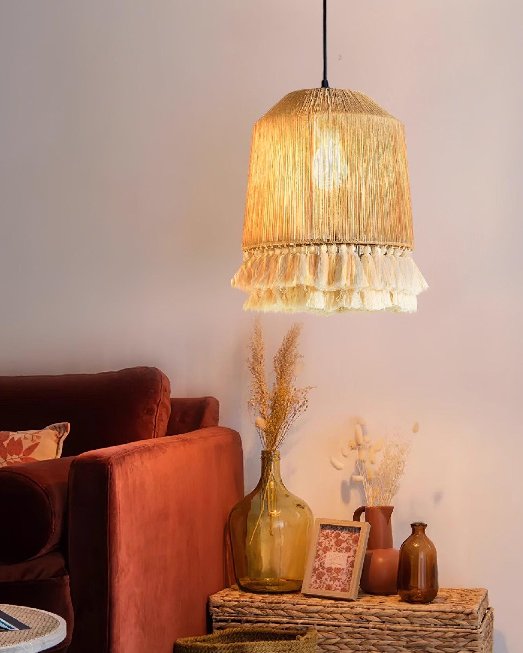 Lustra Pendant Lamp Cotton Tassels for Living Room - Neutral Decor