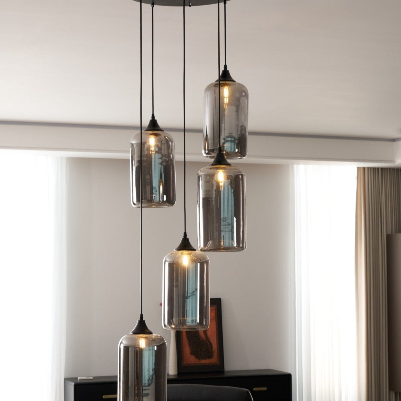 Valentina Minimalist Bottle Glass Pendant Light Smoke Gray