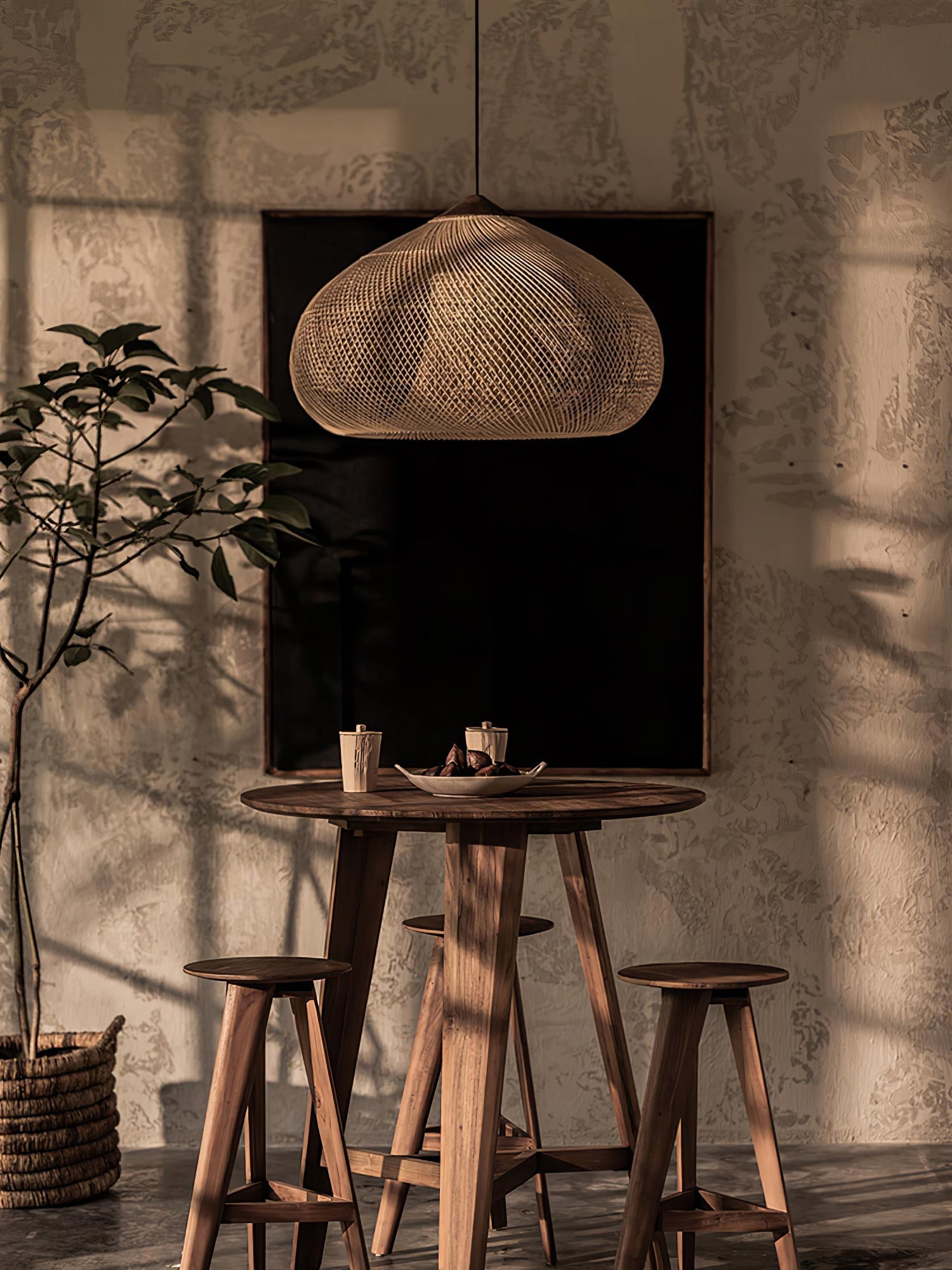 Braided Rattan Swag Pendant Lamp