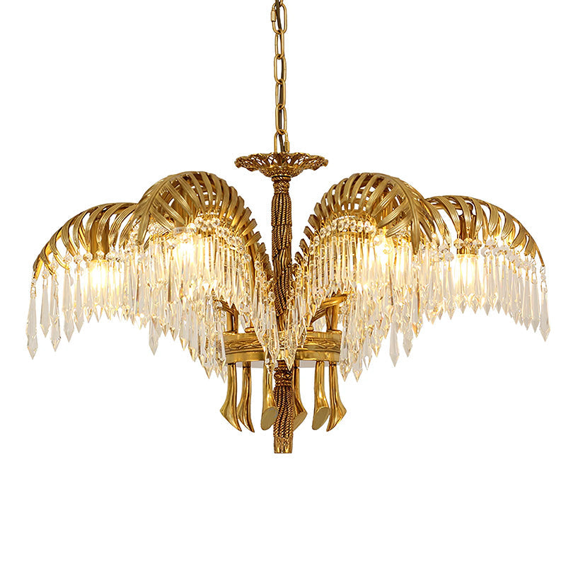 Orlafield Brass Palm Leaf Crystal Chandelier