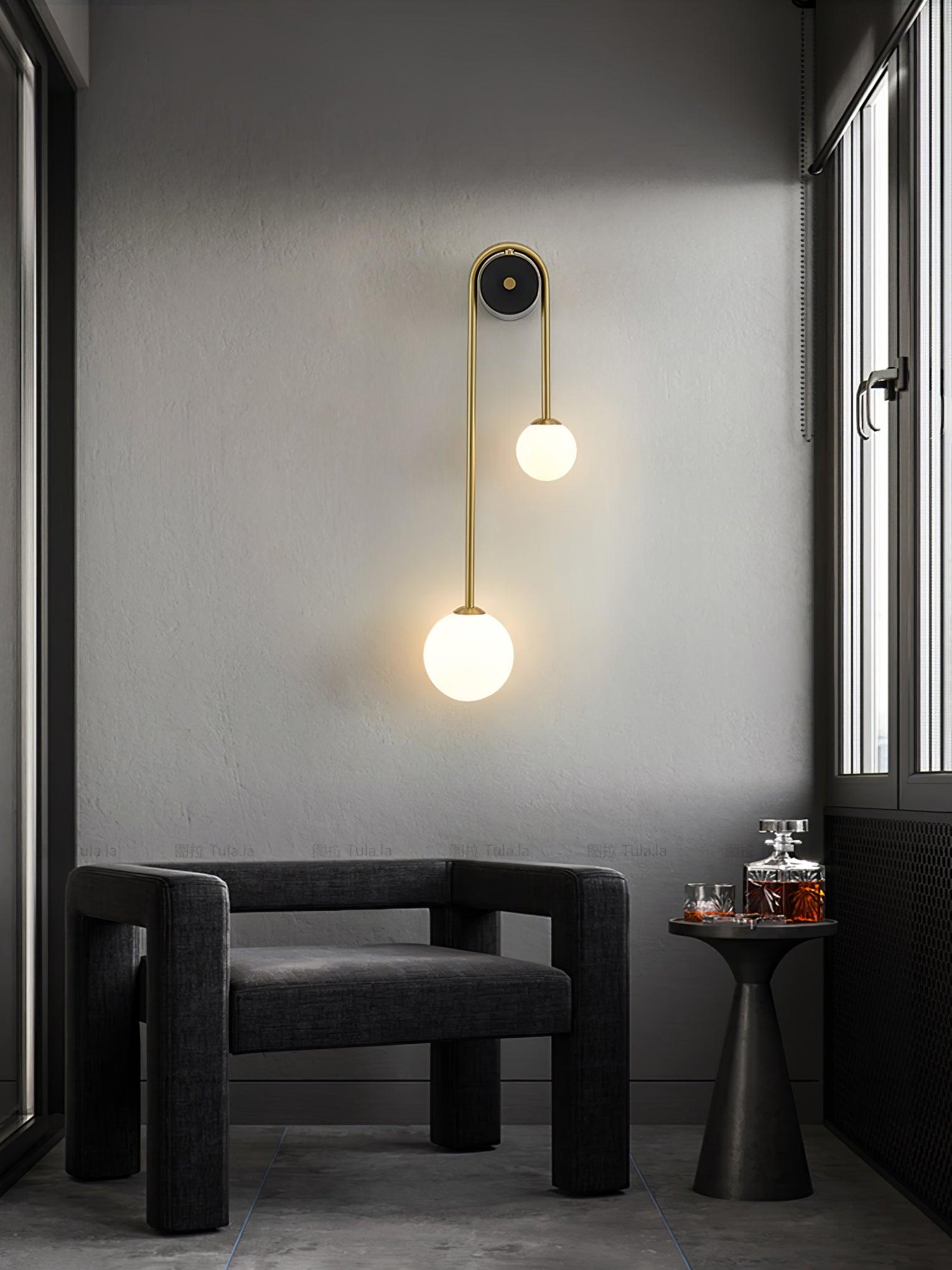 Teveny Modern Minimalist Arc Brass Glass Wall Light