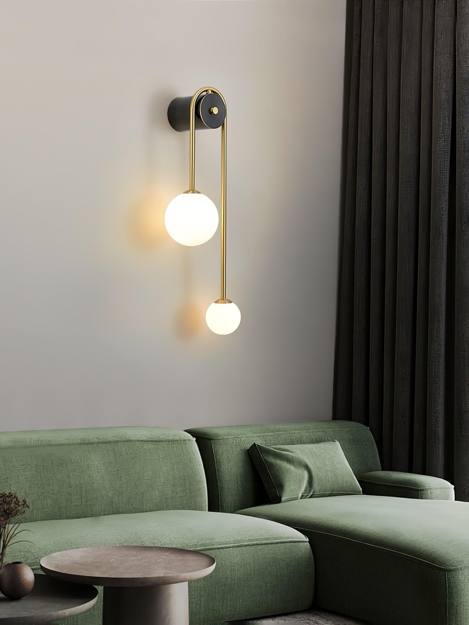 Teveny Modern Minimalist Arc Brass Glass Wall Light