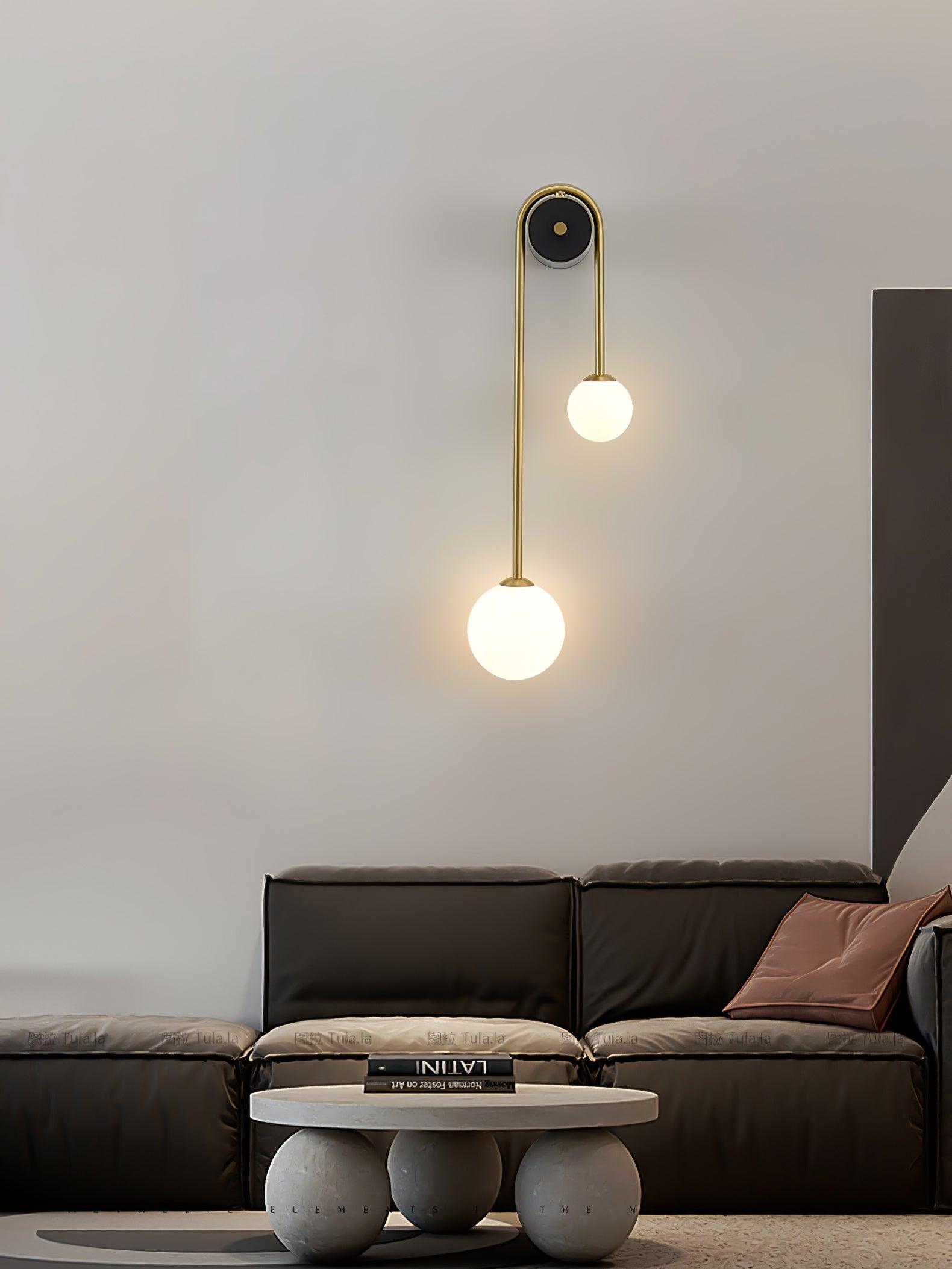 Teveny Modern Minimalist Arc Brass Glass Wall Light