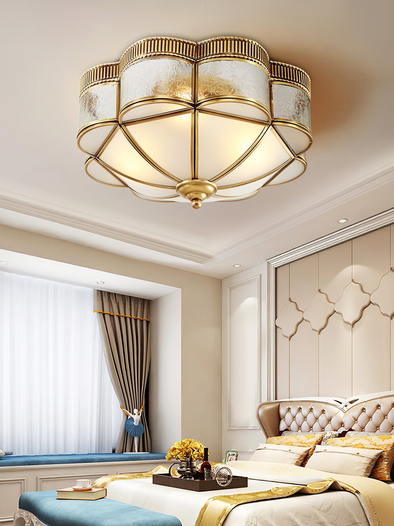 Soliiella Ceiling Lamp Brass Dome Frosted Classic Elegant