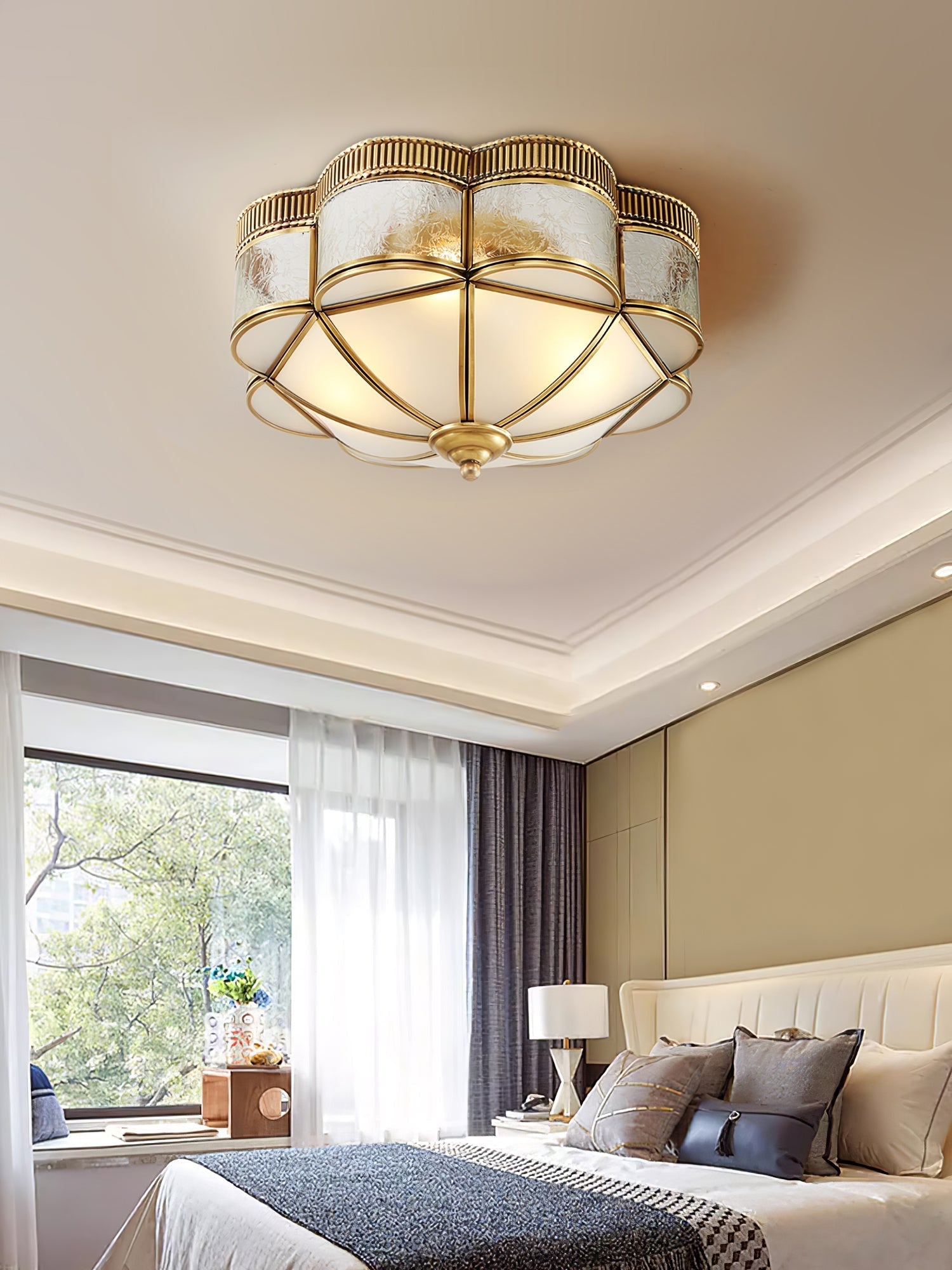 Soliiella Ceiling Lamp Brass Dome Frosted Classic Elegant