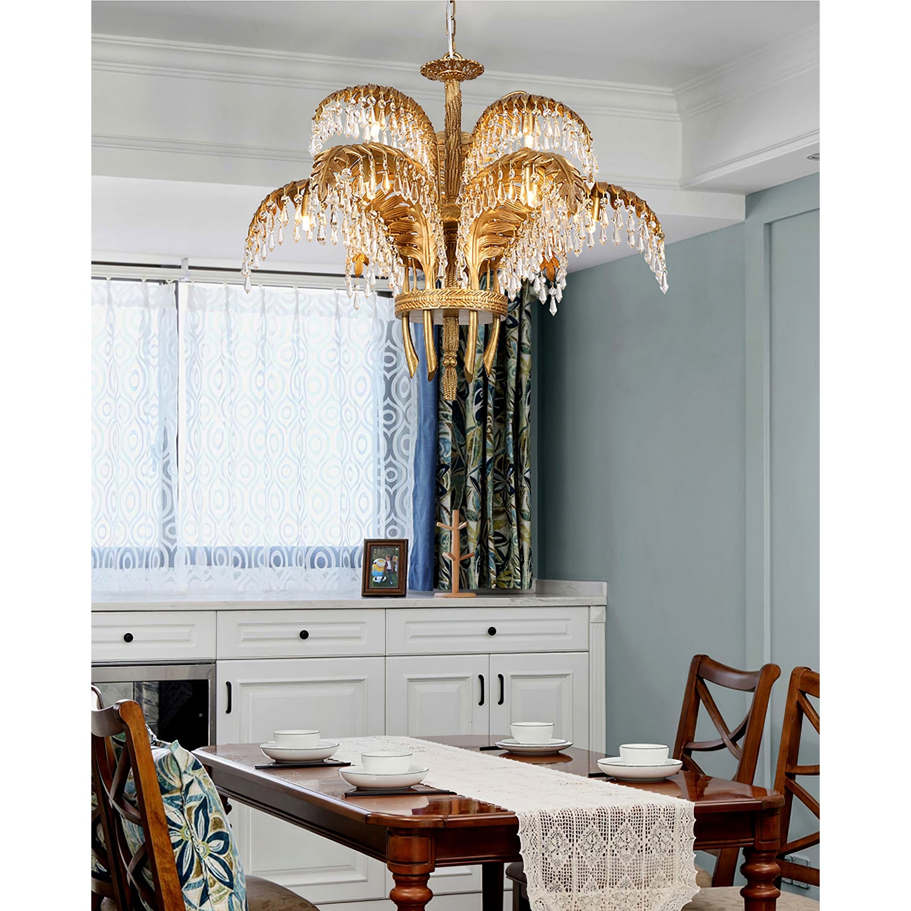 Orlafield Brass Palm Leaf Crystal Chandelier