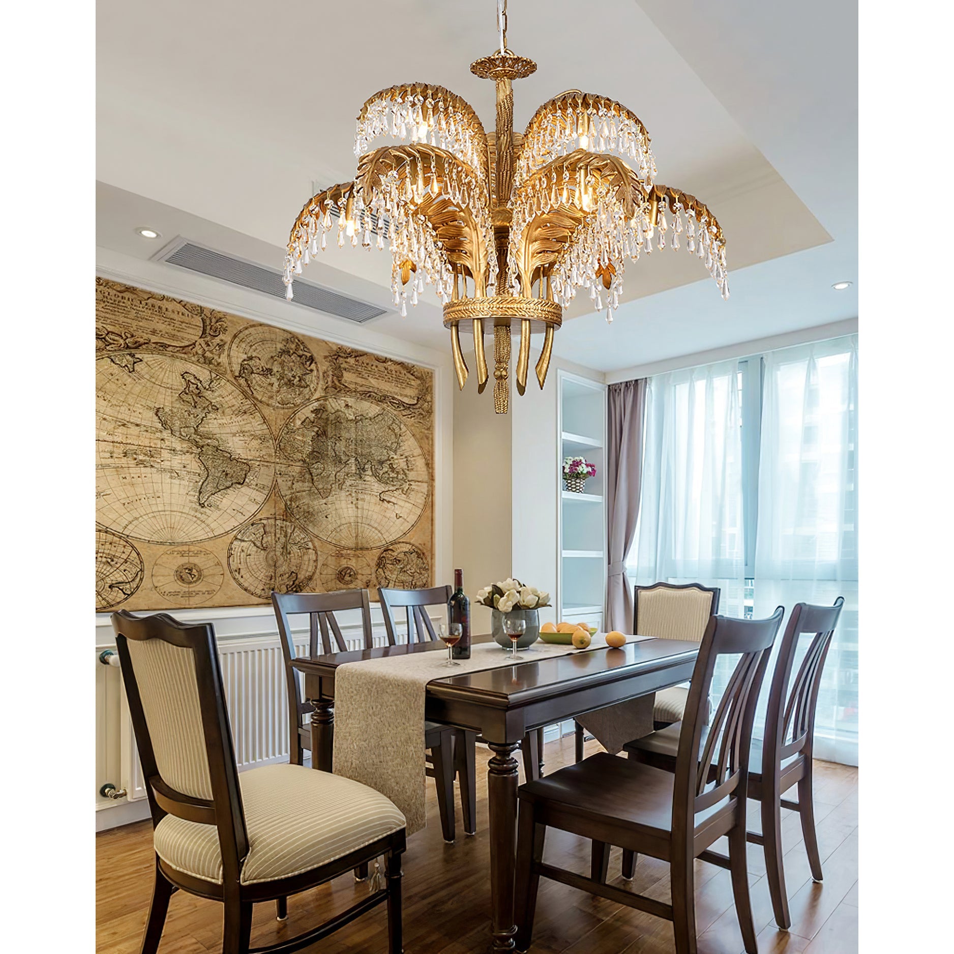 Orlafield Brass Palm Leaf Crystal Chandelier