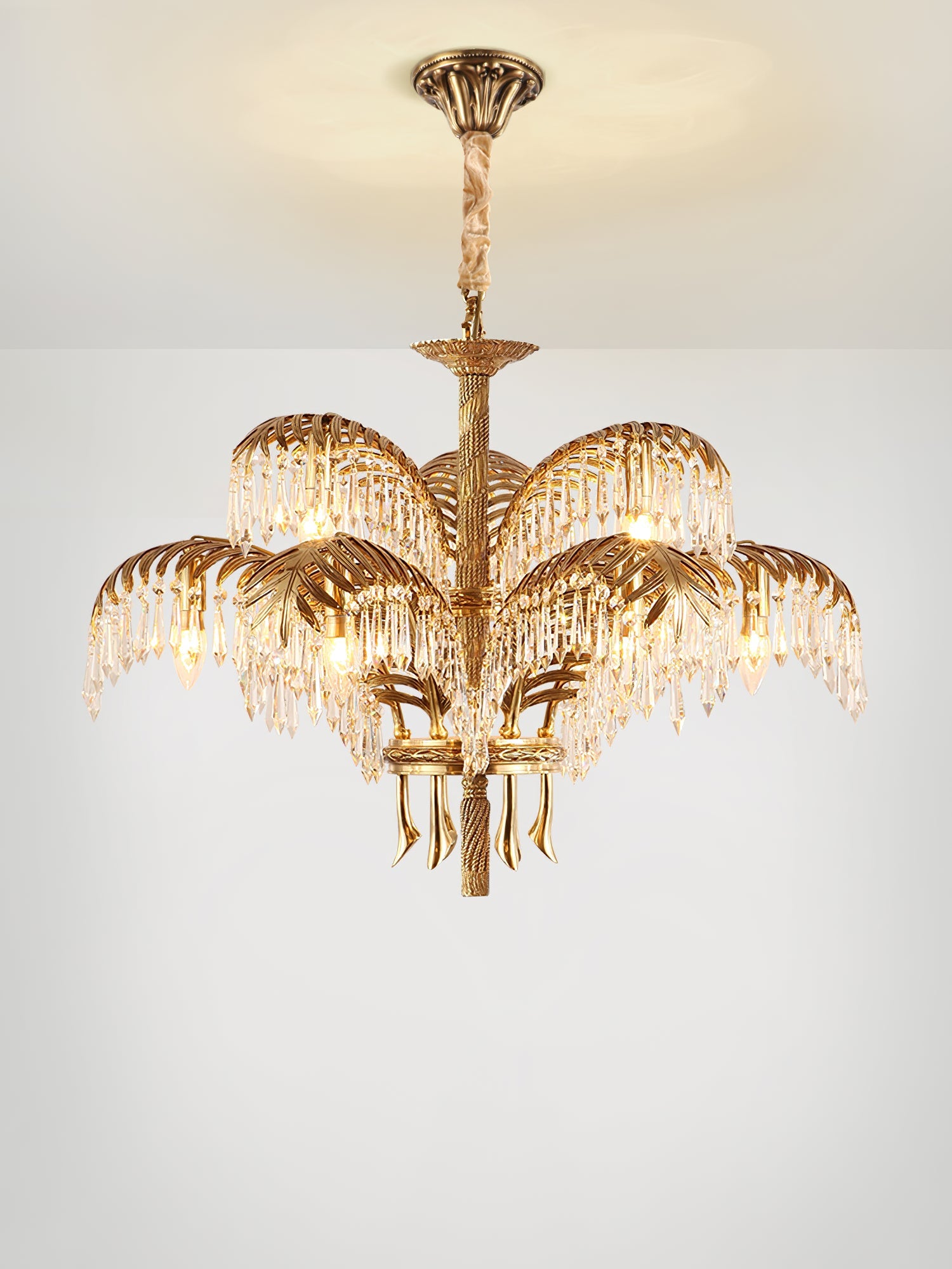 Orlafield Brass Palm Leaf Crystal Chandelier
