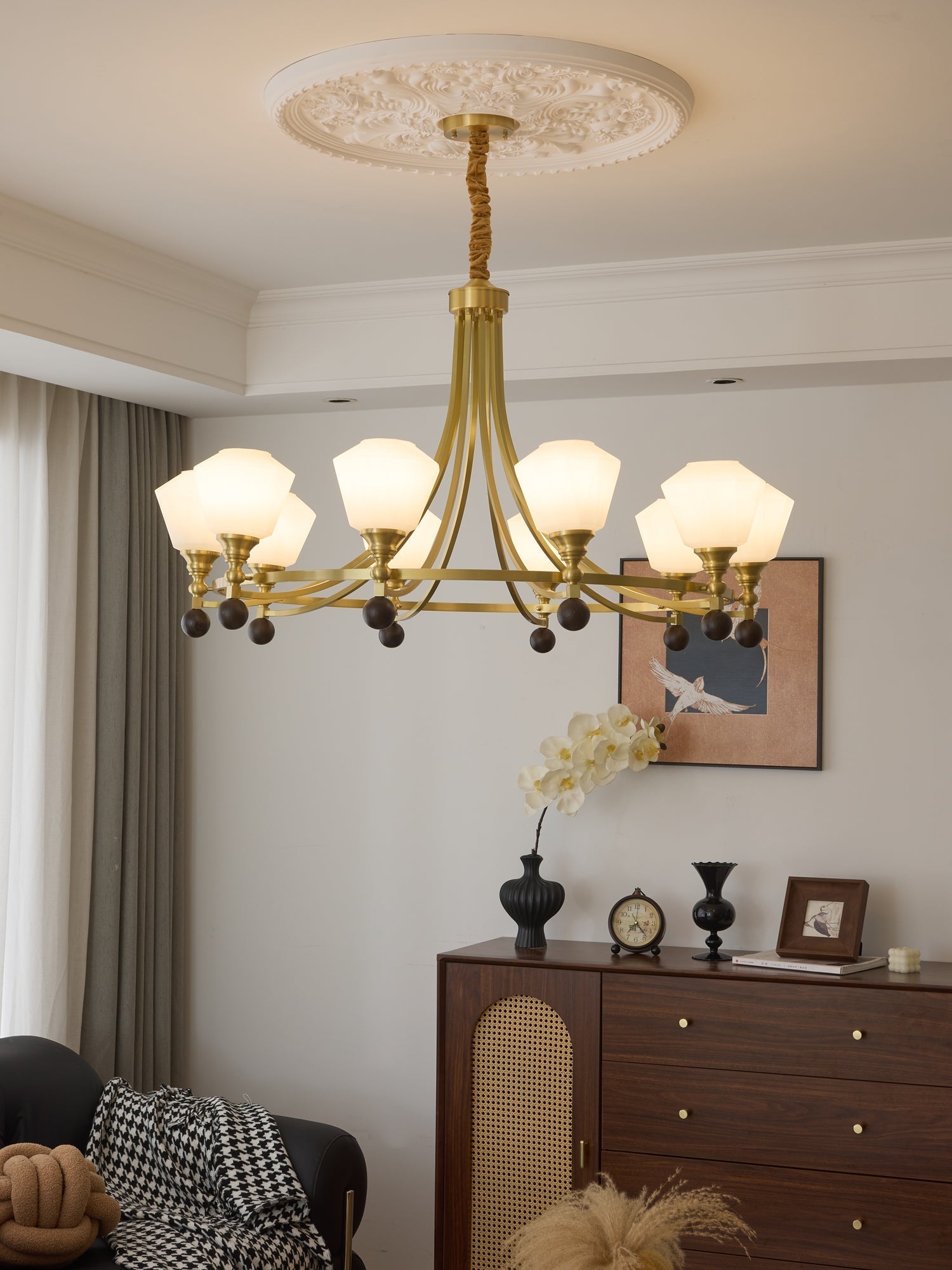 Nyraeyra Premium Nordic Art Brass Wood Chandelier