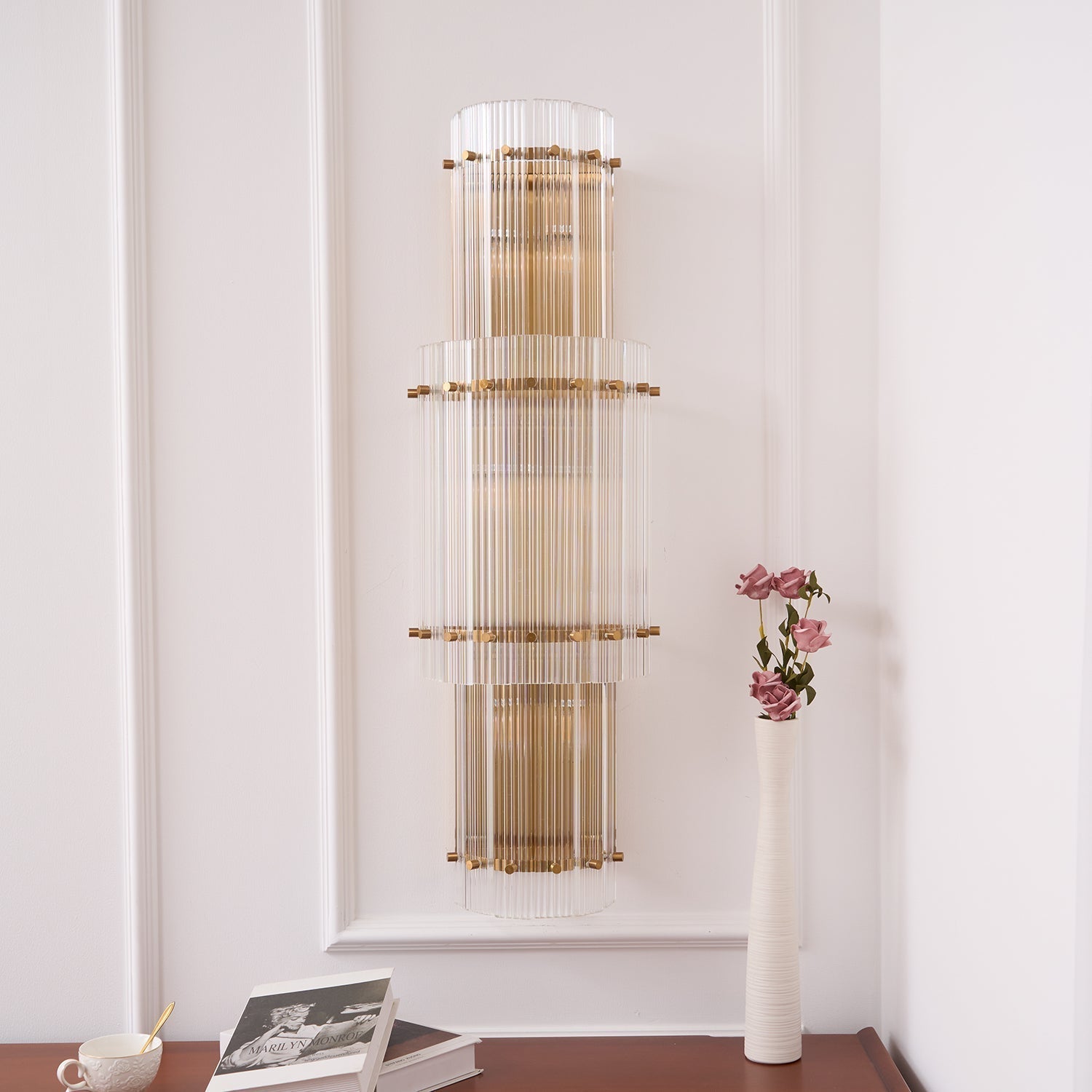 Liorivise Wall Light Layered Glass Rods Copper Modern Vertical